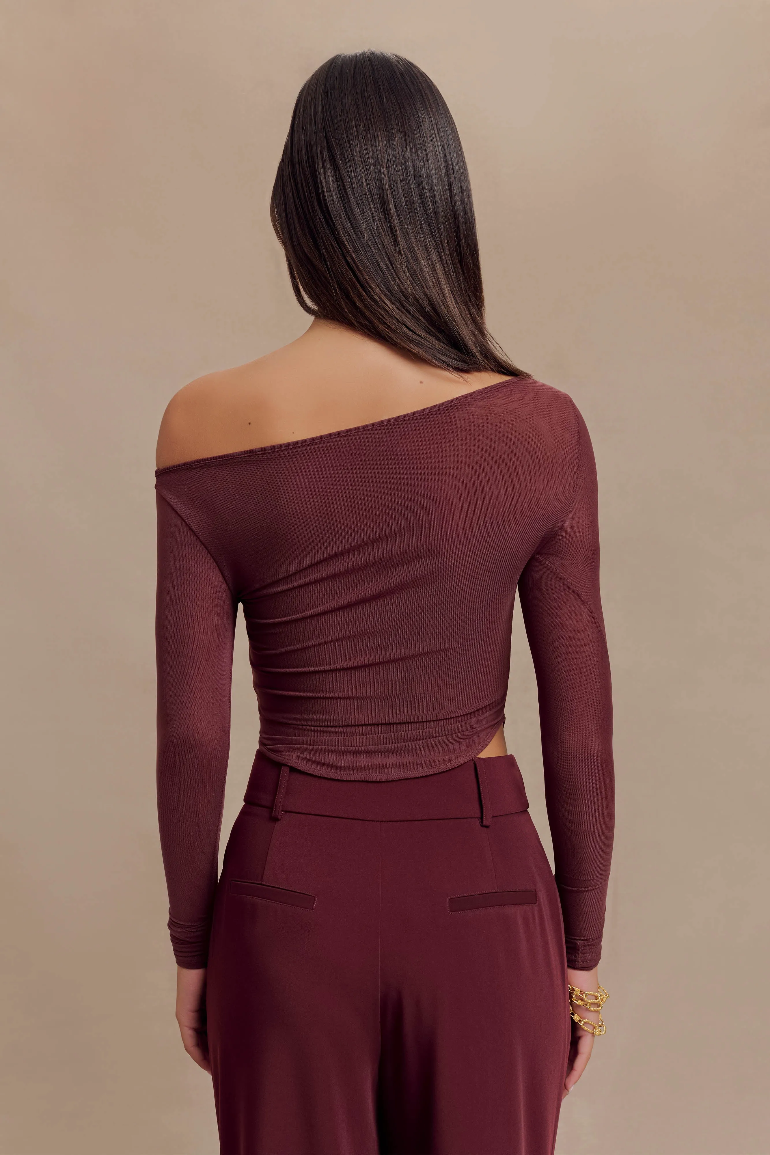 Colette Boat Neck Mesh Top - Mahogany sold by Meshki product image thumbnail 2