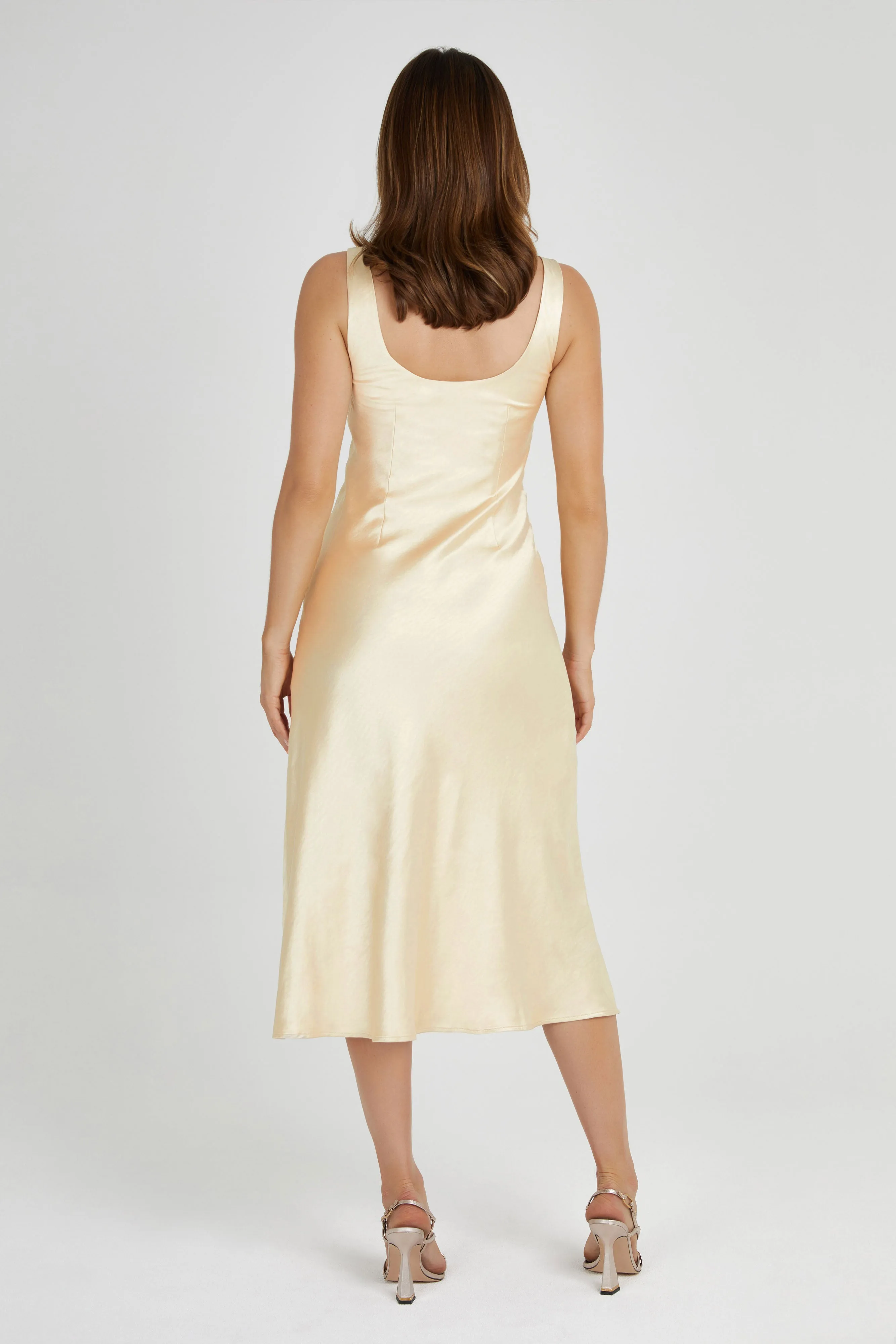 Tamara Satin Iridescent Slip Midi Dress - Gold sold by Meshki product image thumbnail 3