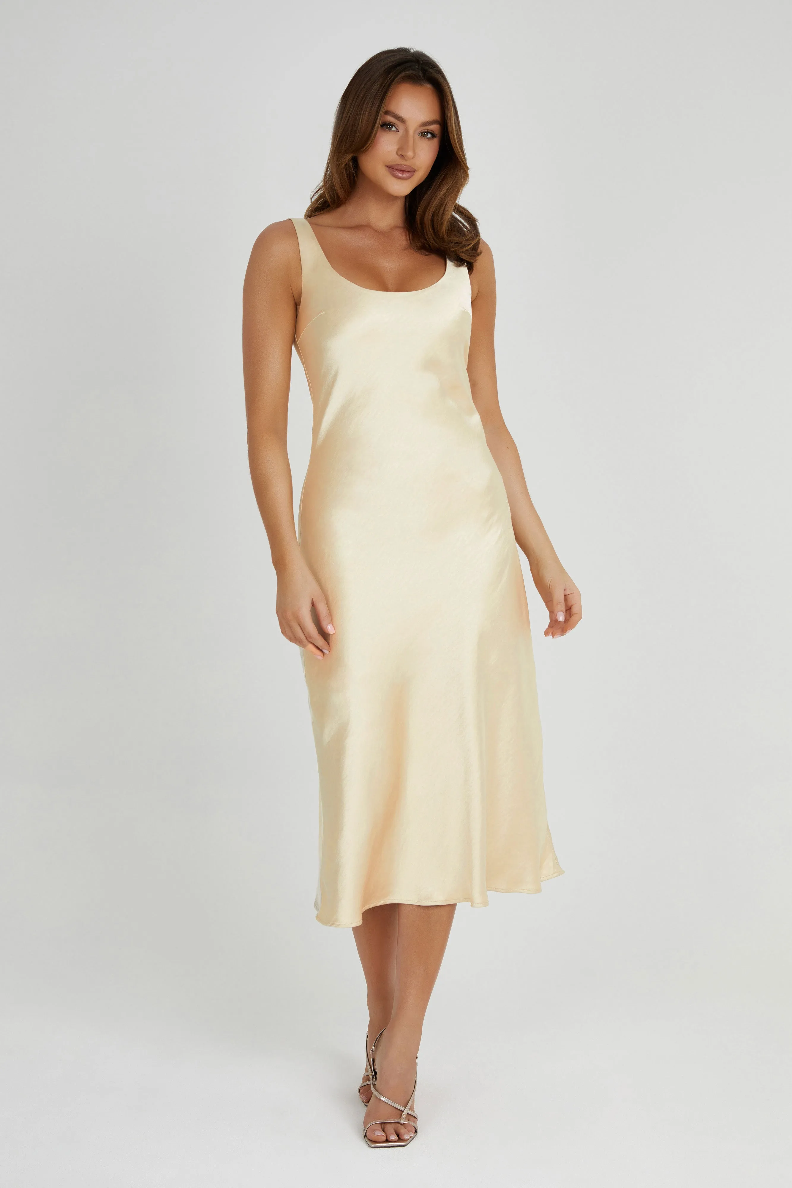 Tamara Satin Iridescent Slip Midi Dress Gold Parallel