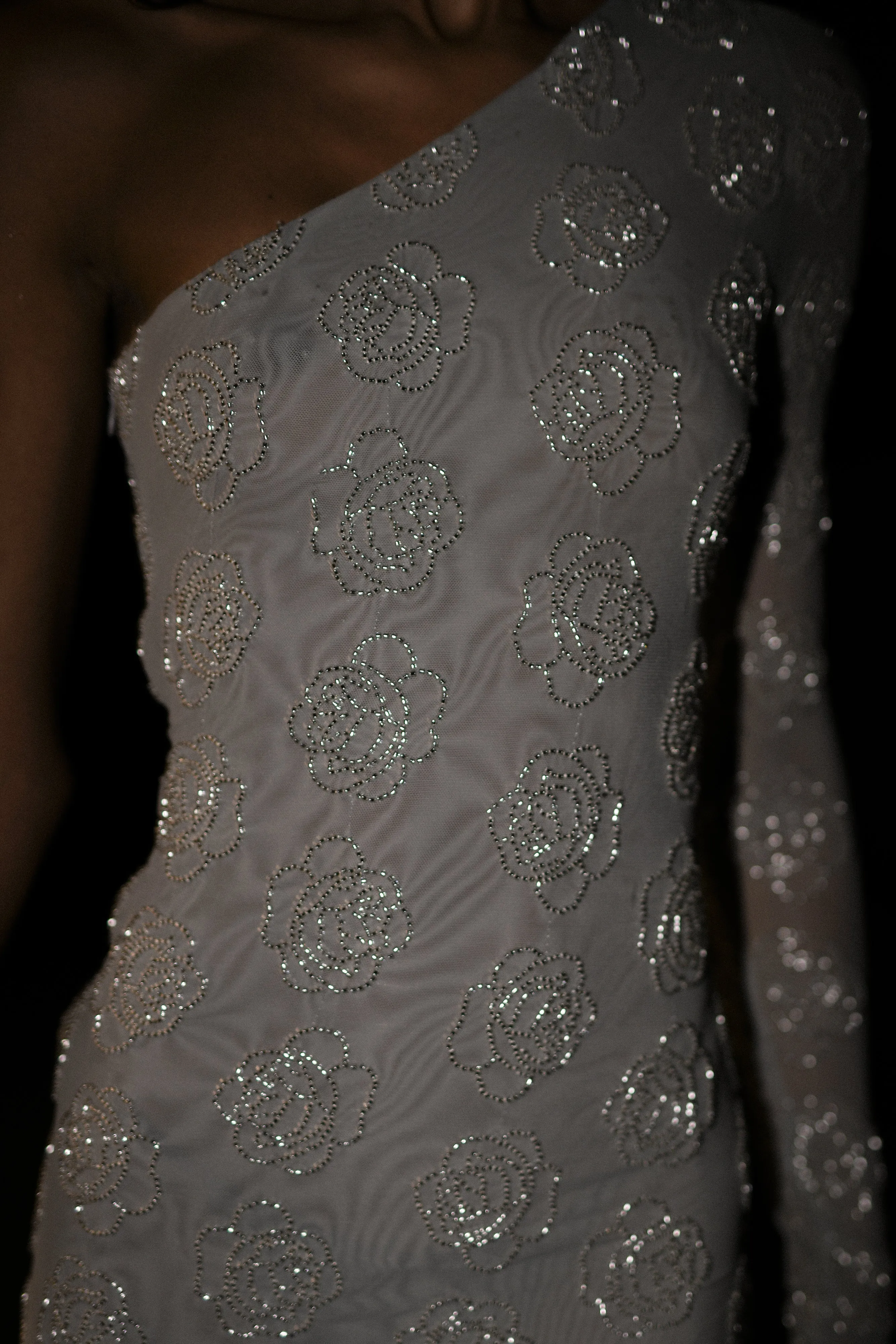 Tinsley Rose Beaded One Shoulder Micro Mini Dress - Silver sold by Meshki product image thumbnail 3