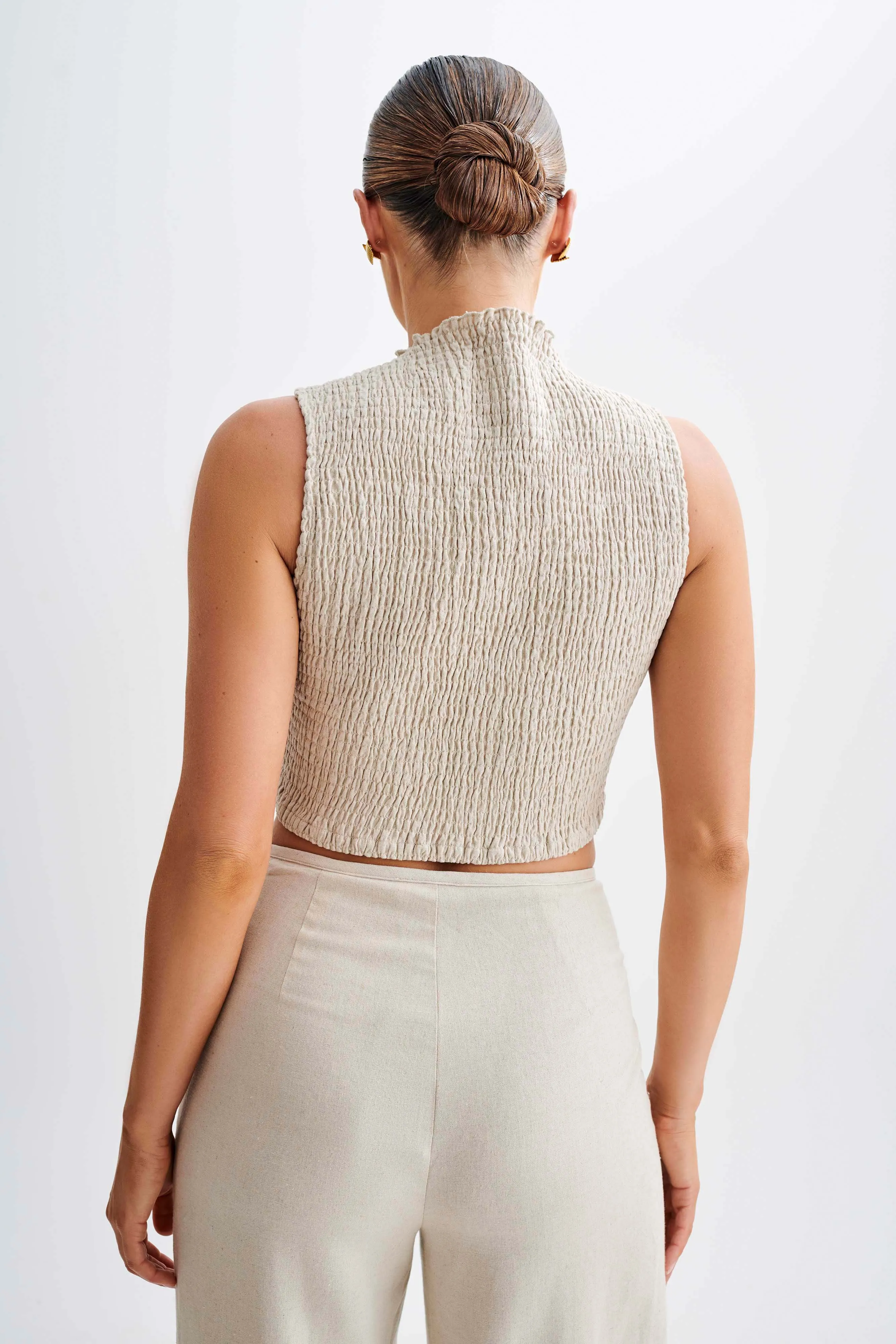 Emanuelle Sleeveless Linen Shirring Top - Natural sold by Meshki product image thumbnail 4