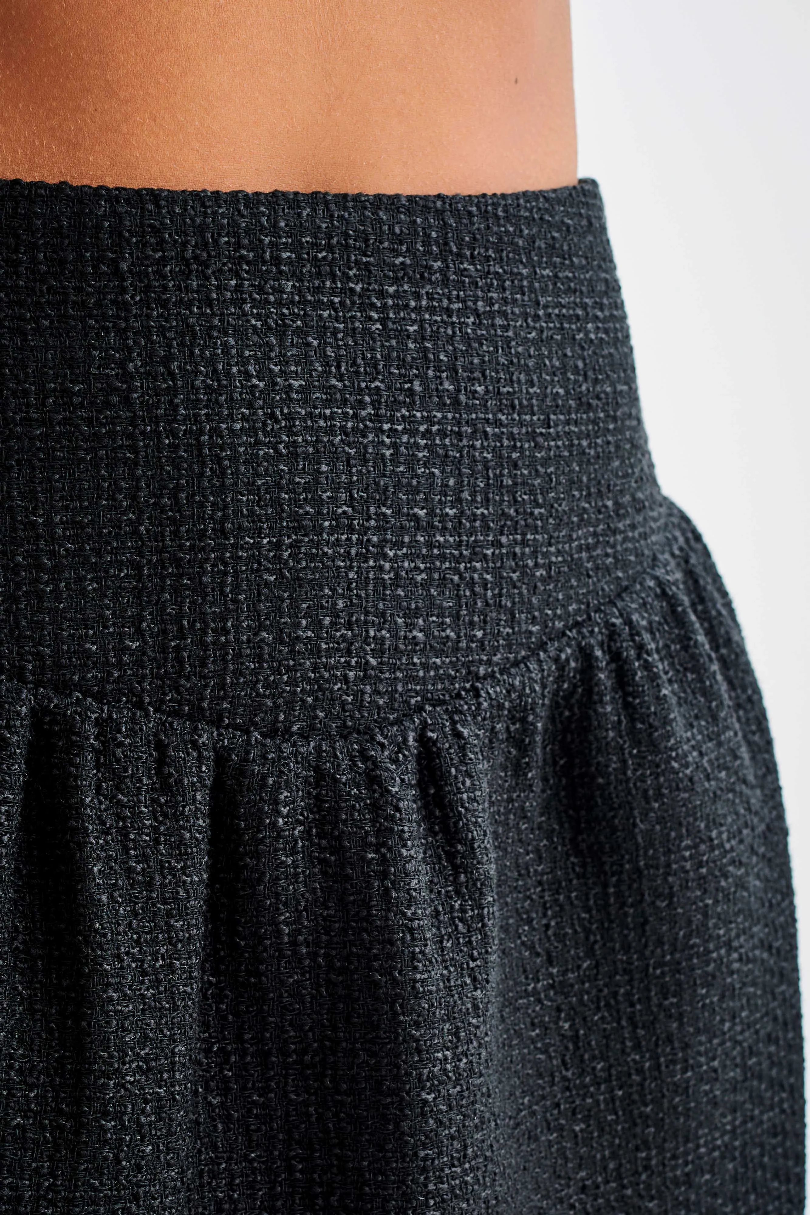 Cyrus Gathered Boucle Mini Skirt - Black sold by Meshki product image thumbnail 3