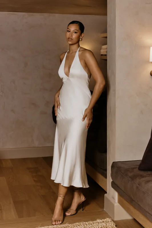 Geena Halter Midi Dress - Sand sold by Meshki