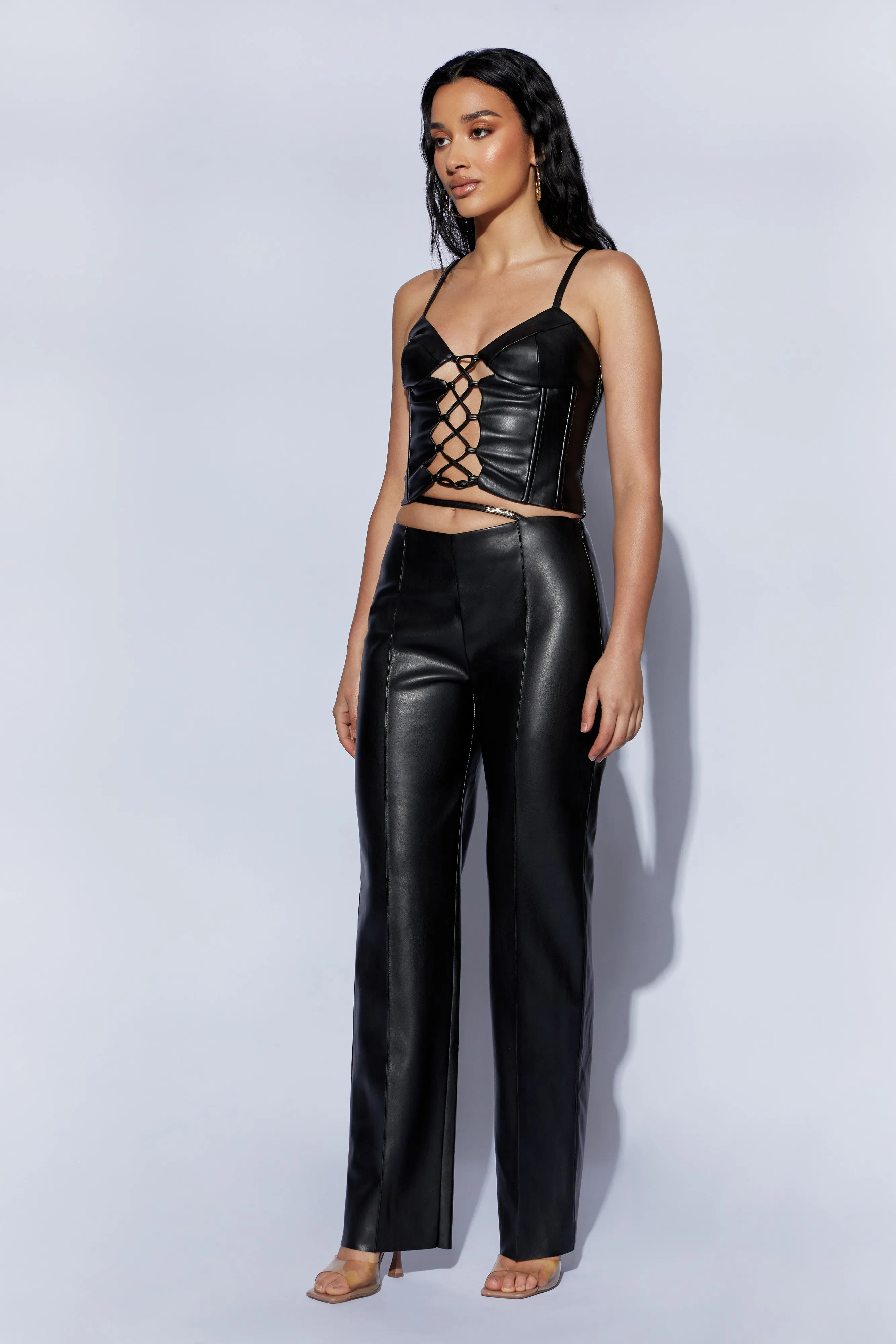 Zarsa Wide Leg Mid Rise Pu Pant - Black sold by Meshki product image thumbnail 5