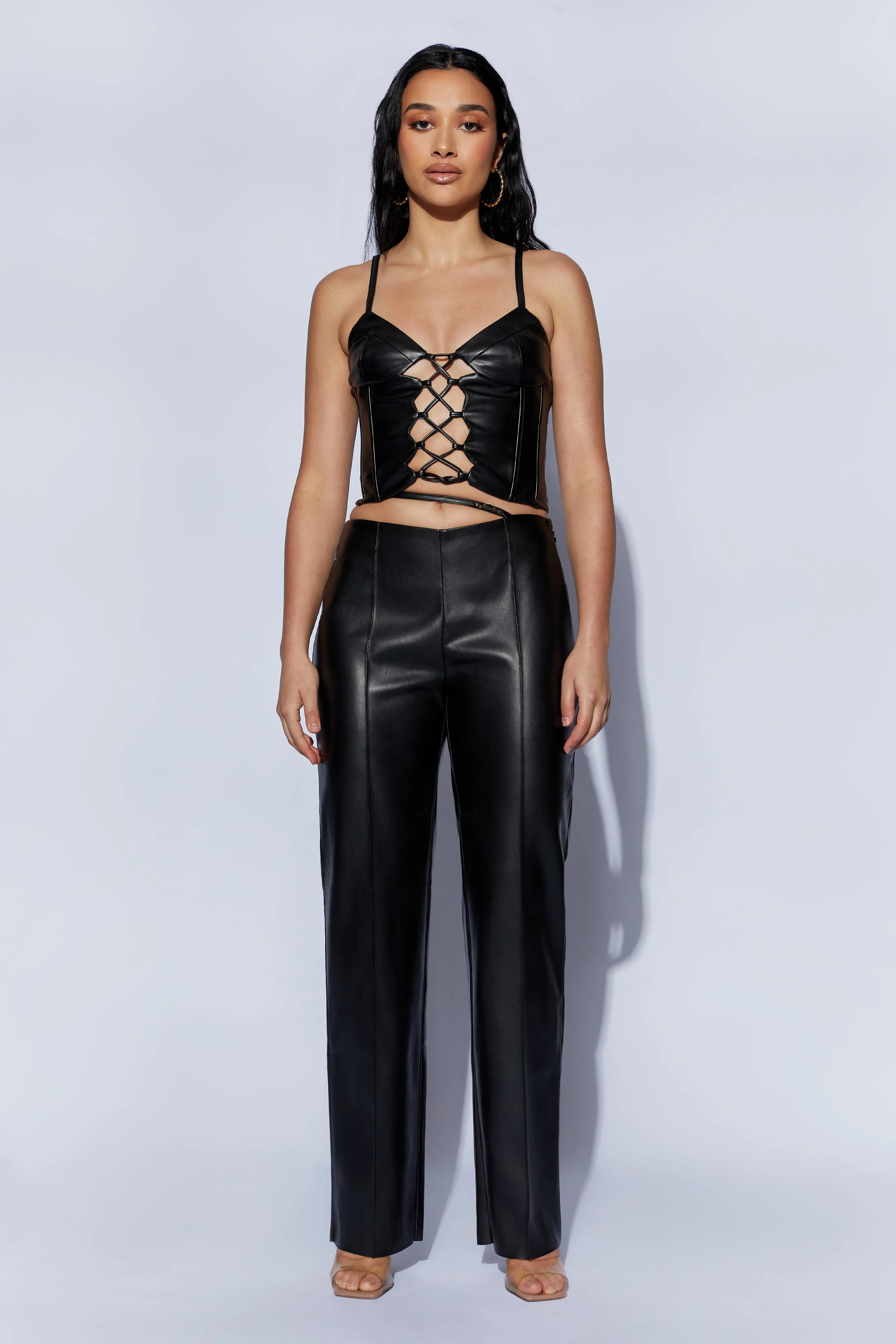 Zarsa Wide Leg Mid Rise Pu Pant - Black sold by Meshki product image thumbnail 2