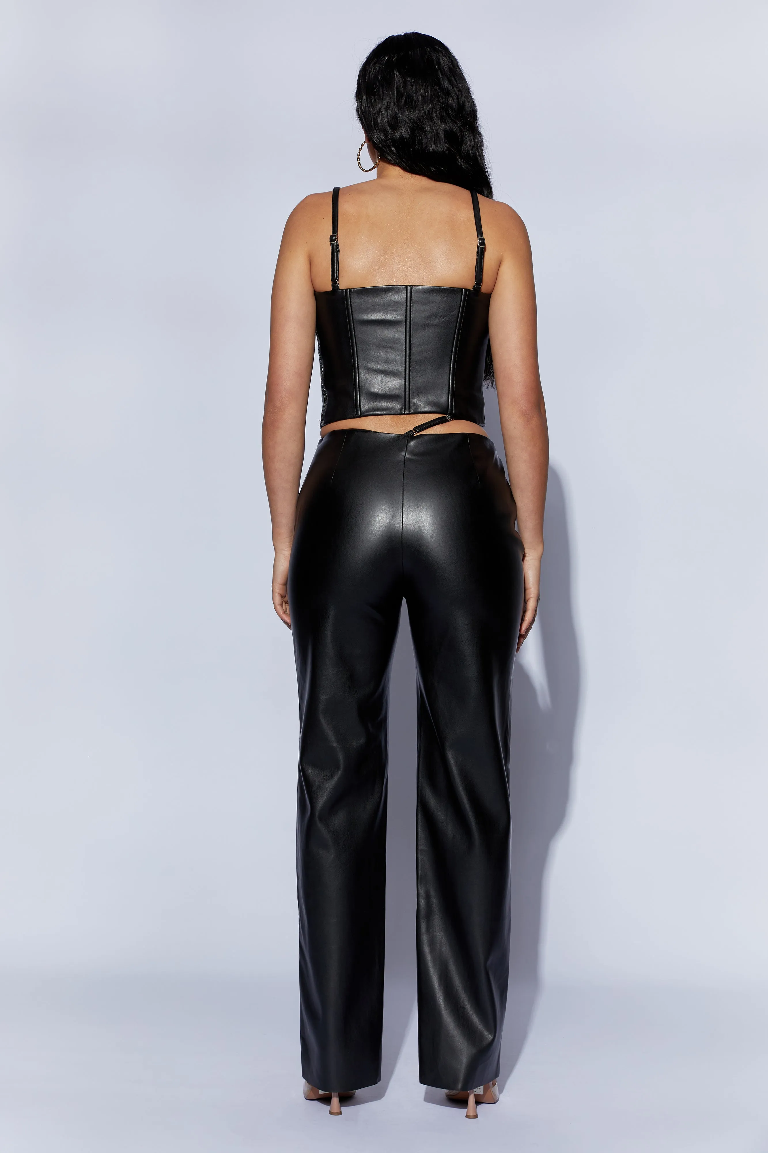 Zarsa Wide Leg Mid Rise Pu Pant - Black sold by Meshki product image thumbnail 3