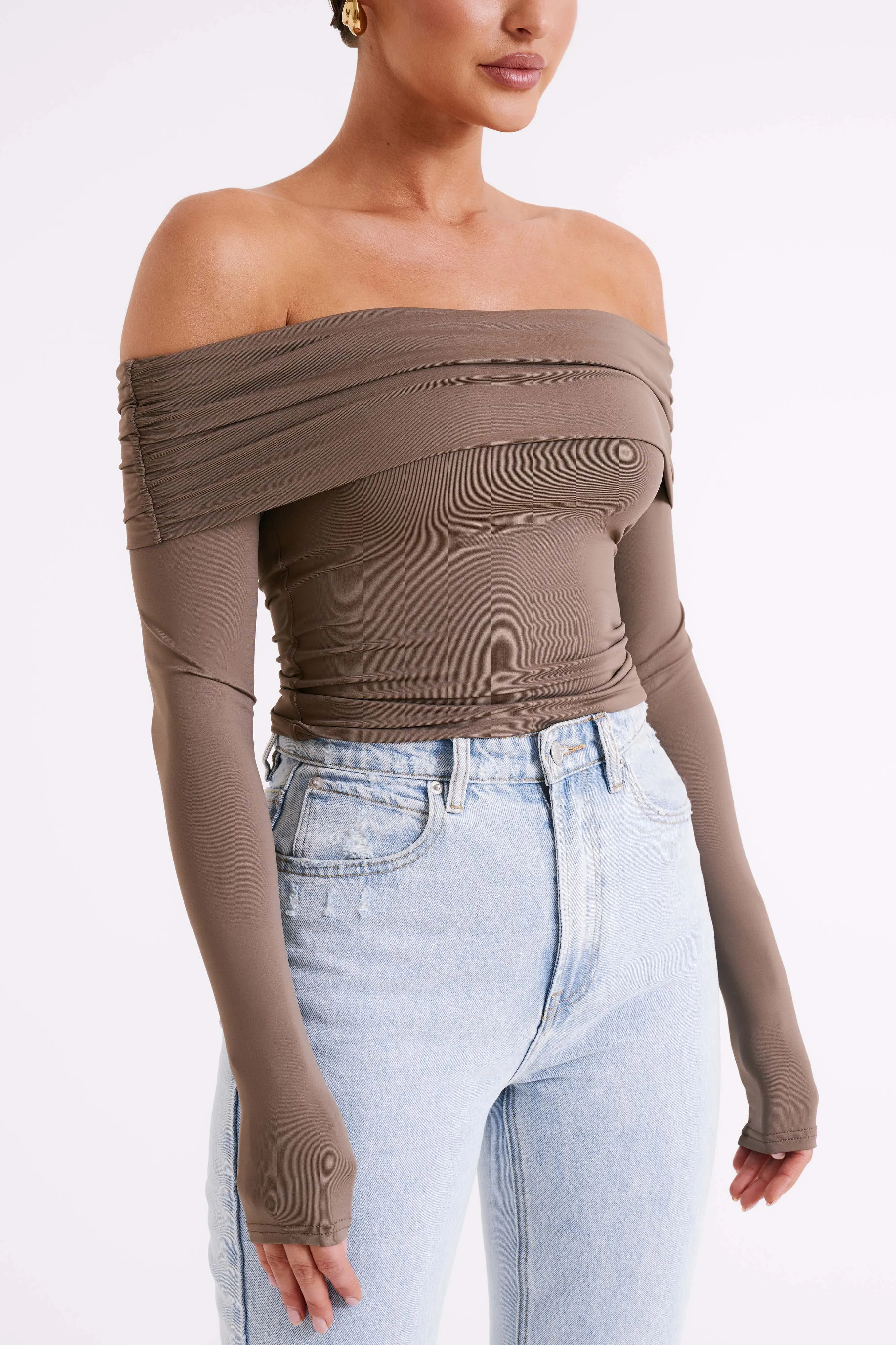 Lucinda Recycled Nylon Off Shoulder Top - Coco sold by Meshki product image thumbnail 2