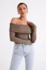 Lucinda Recycled Nylon Off Shoulder Top - Coco sold by Meshki