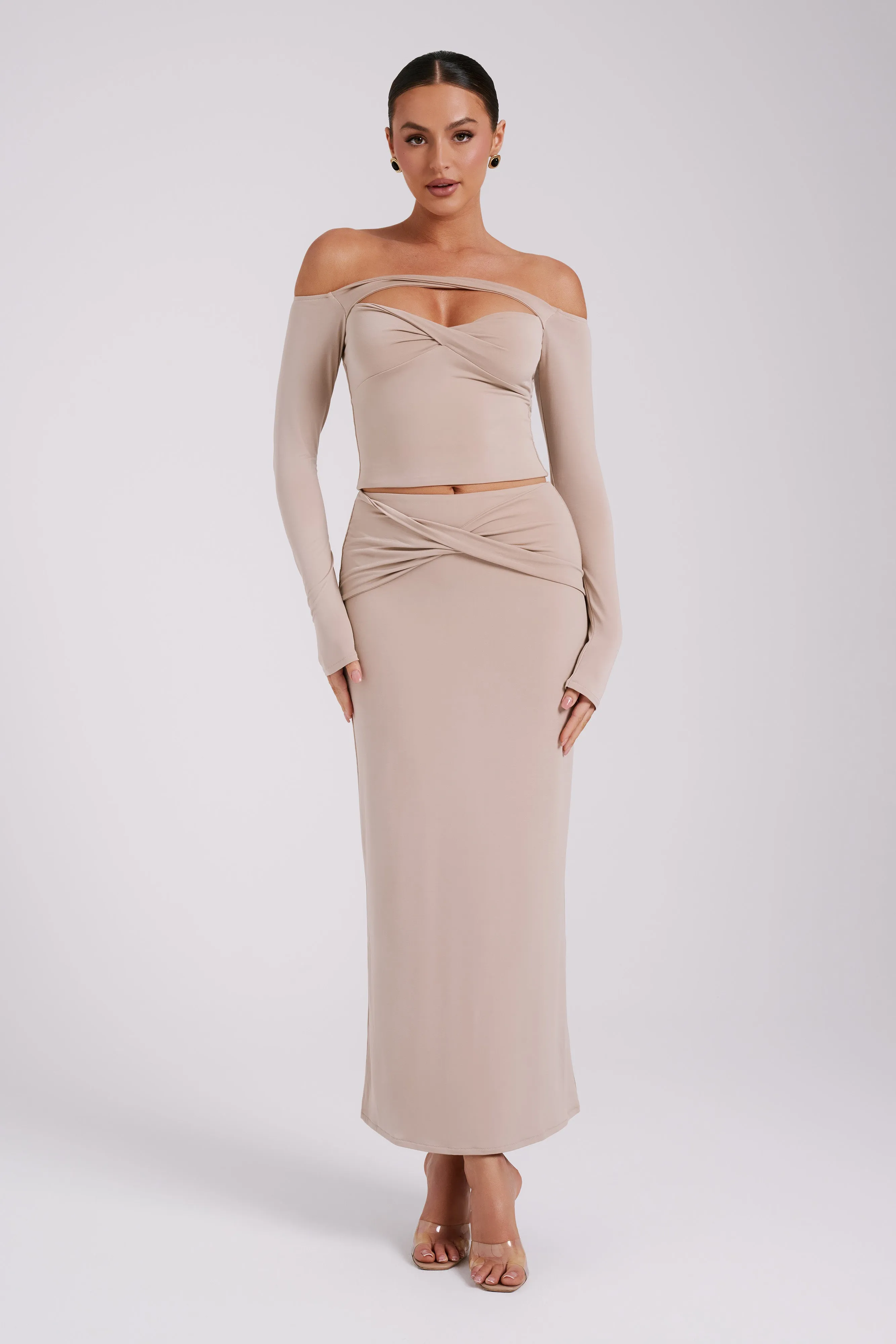 Ceri Maxi Twist Skirt - Taupe sold by Meshki product image thumbnail 3