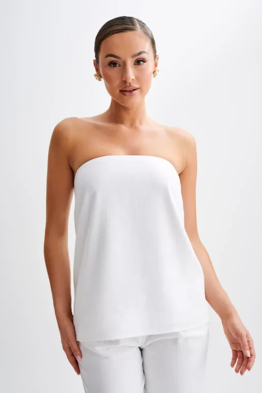 Luisa Strapless Linen Top - White sold by Meshki