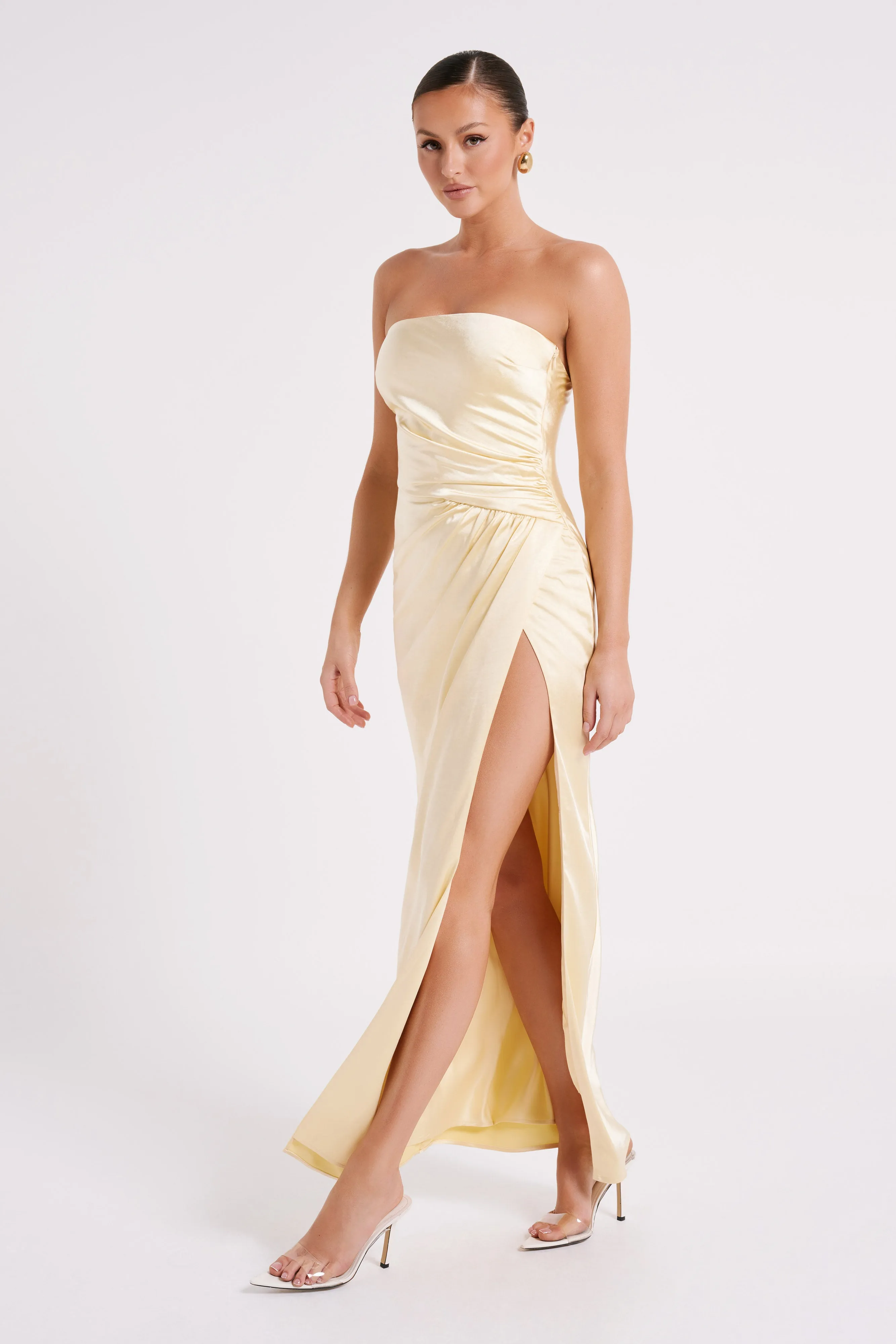 Aminah Draped Strapless Maxi Dress - Butter sold by Meshki product image thumbnail 4