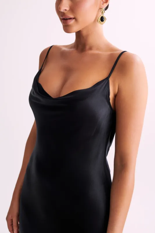 Jade Cowl Neck Backless Maxi Dress - Black sold by Meshki