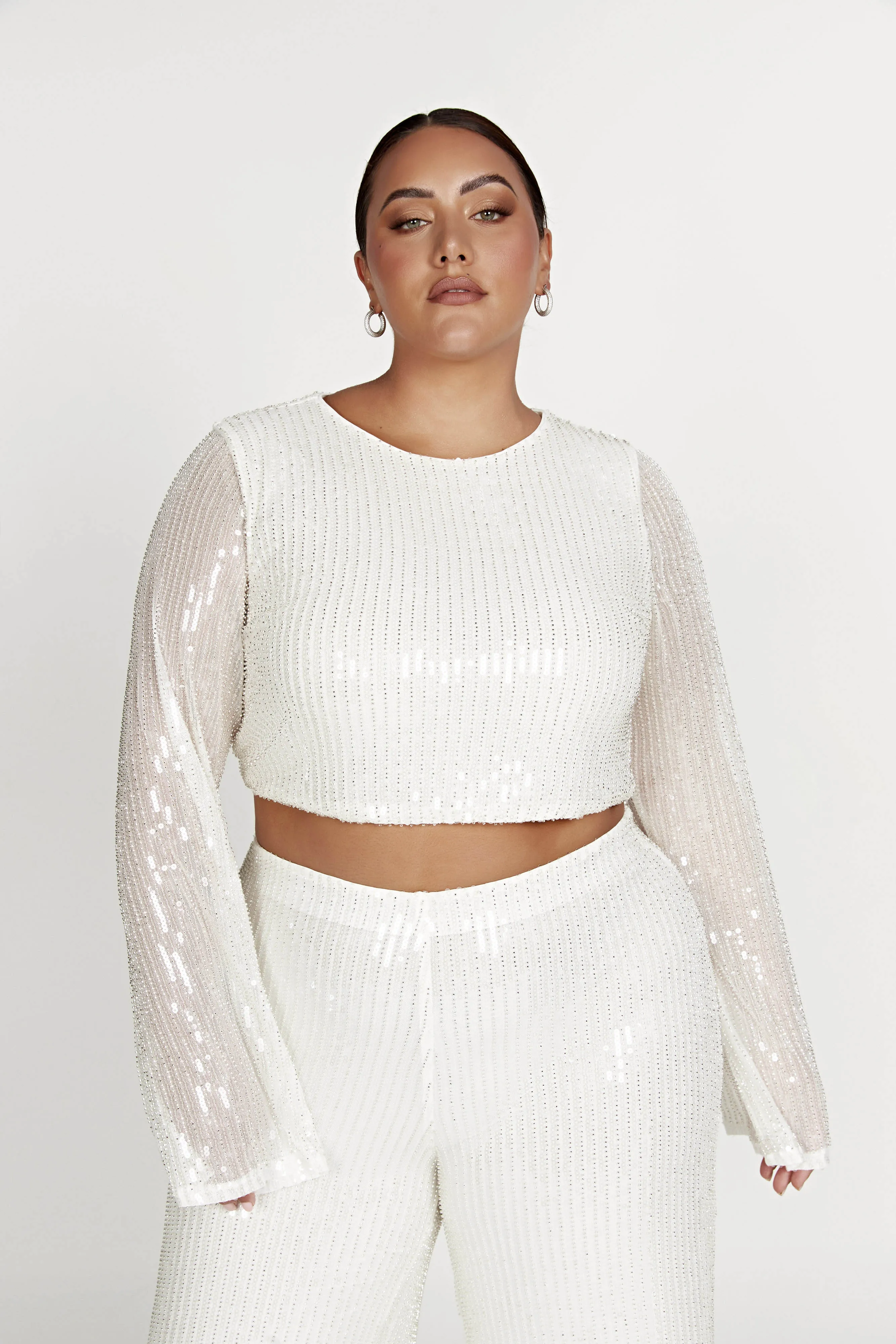 Diaz Long Sleeve Sequin Top - White sold by Meshki product image thumbnail 4