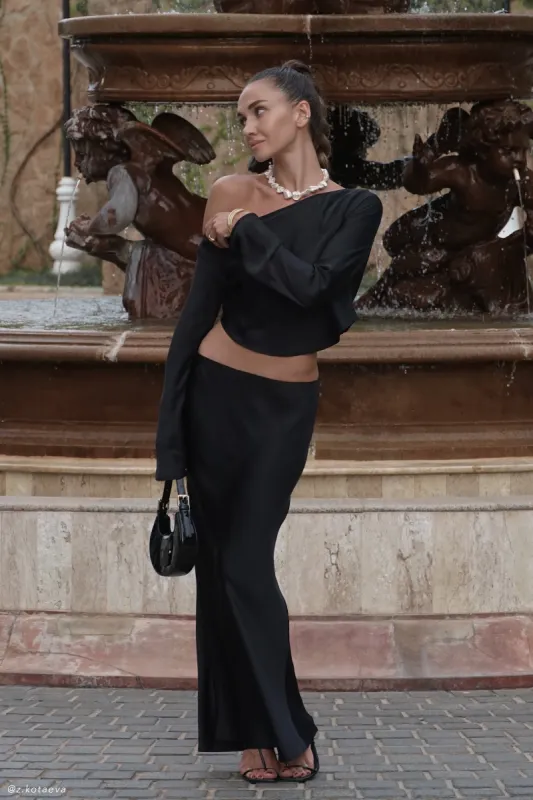 Violeta Satin Maxi Skirt - Black sold by Meshki