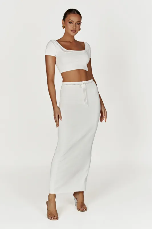 Penelope Pointelle Knit Maxi Skirt - White sold by Meshki