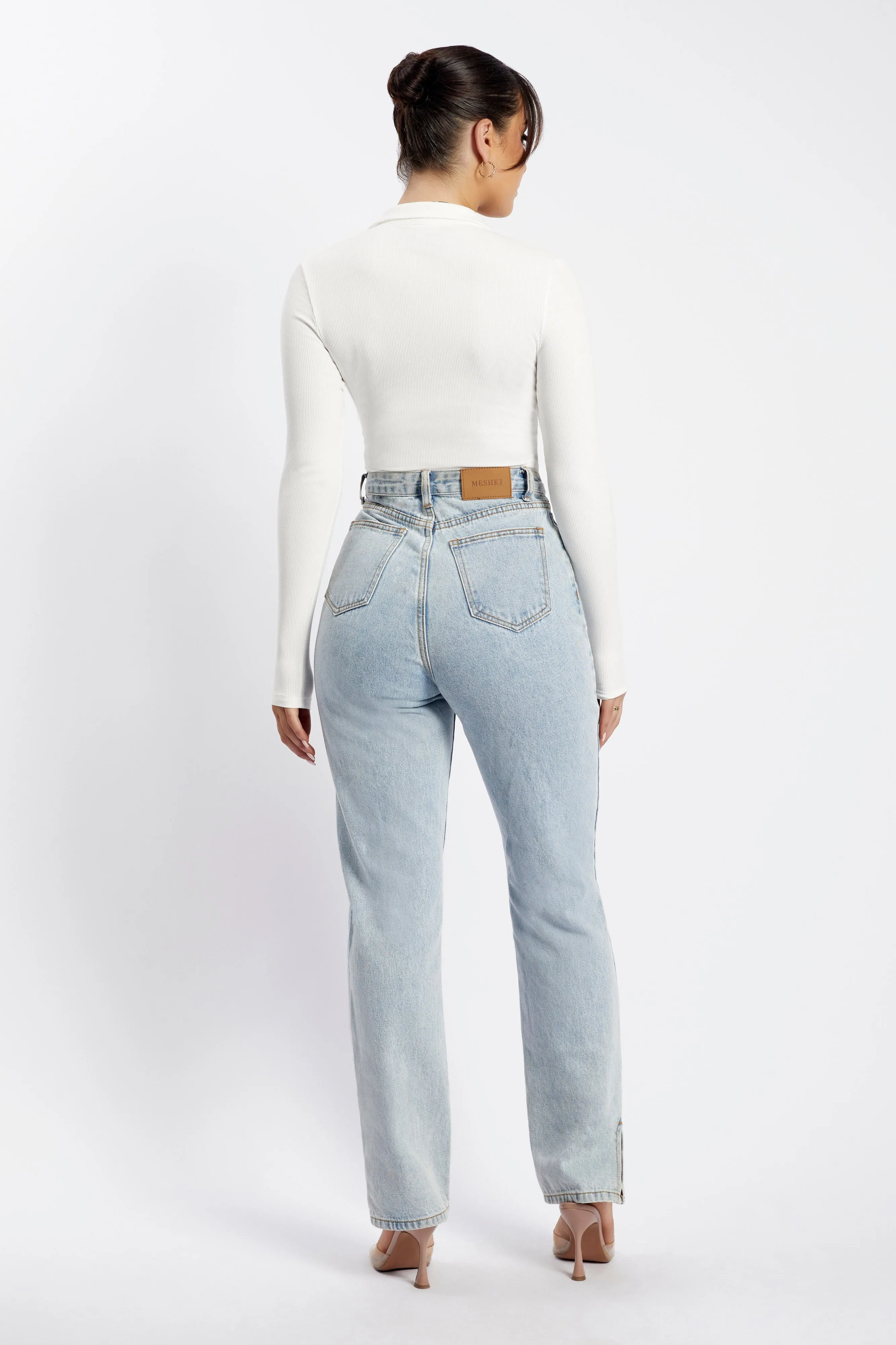 Belle Long Sleeve Collar Bodysuit - White sold by Meshki product image thumbnail 3