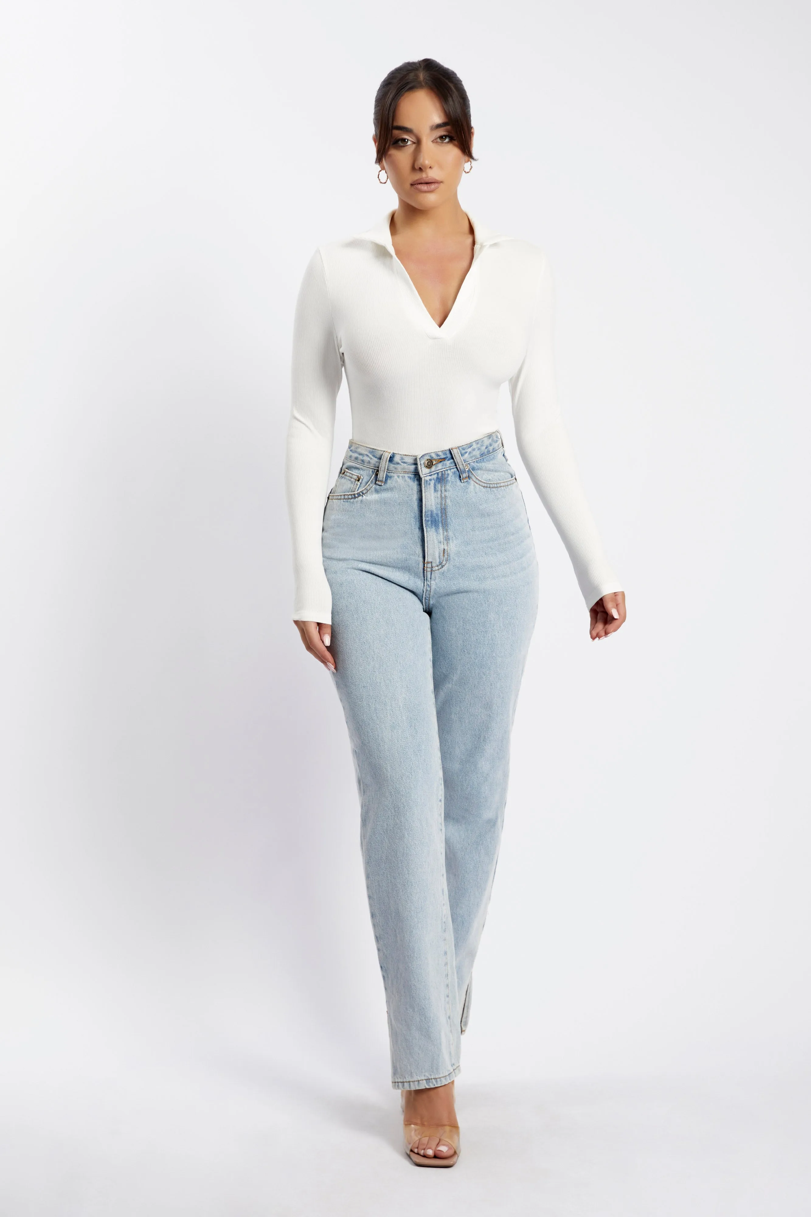 Belle Long Sleeve Collar Bodysuit - White sold by Meshki product image thumbnail 4