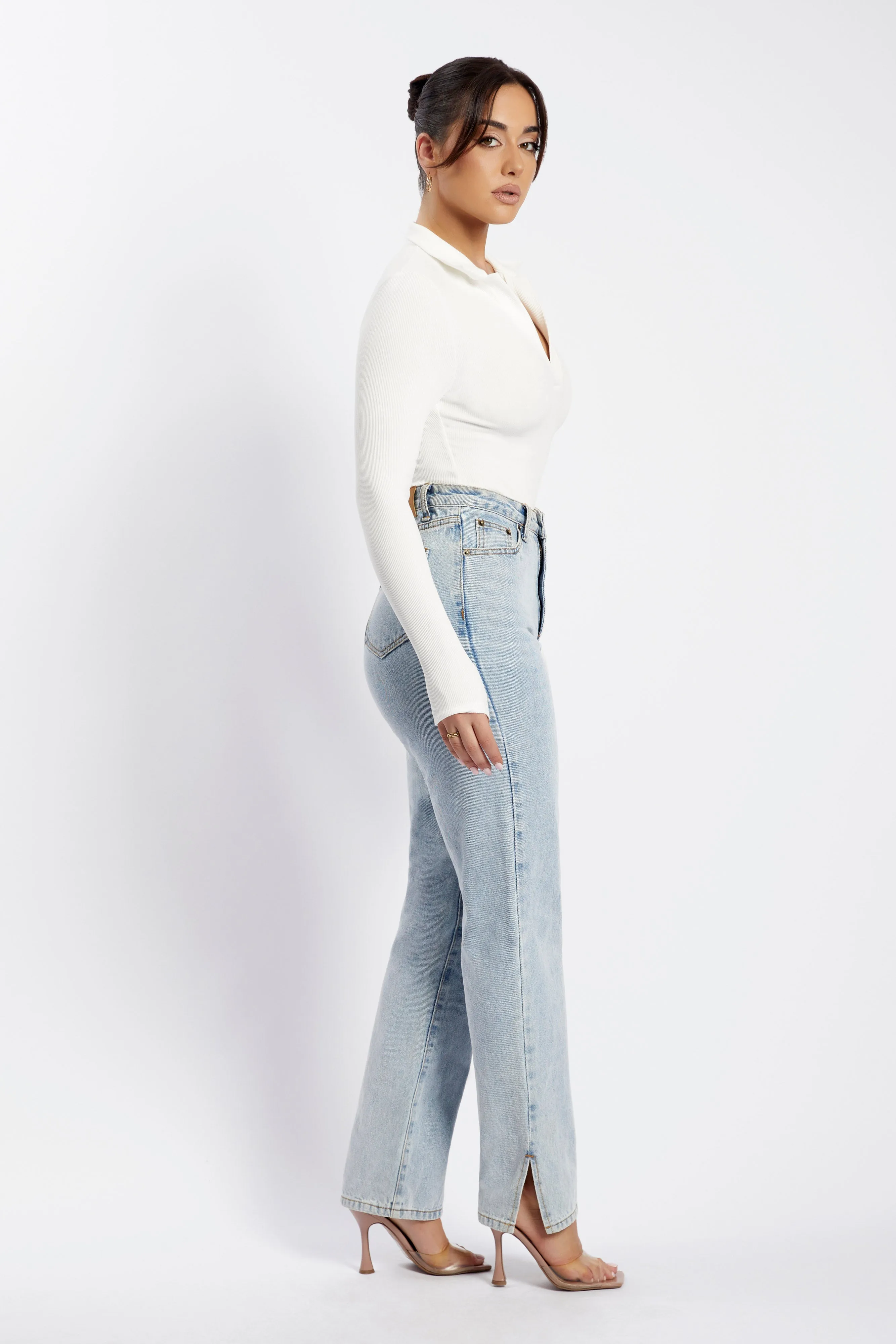 Belle Long Sleeve Collar Bodysuit - White sold by Meshki product image thumbnail 5