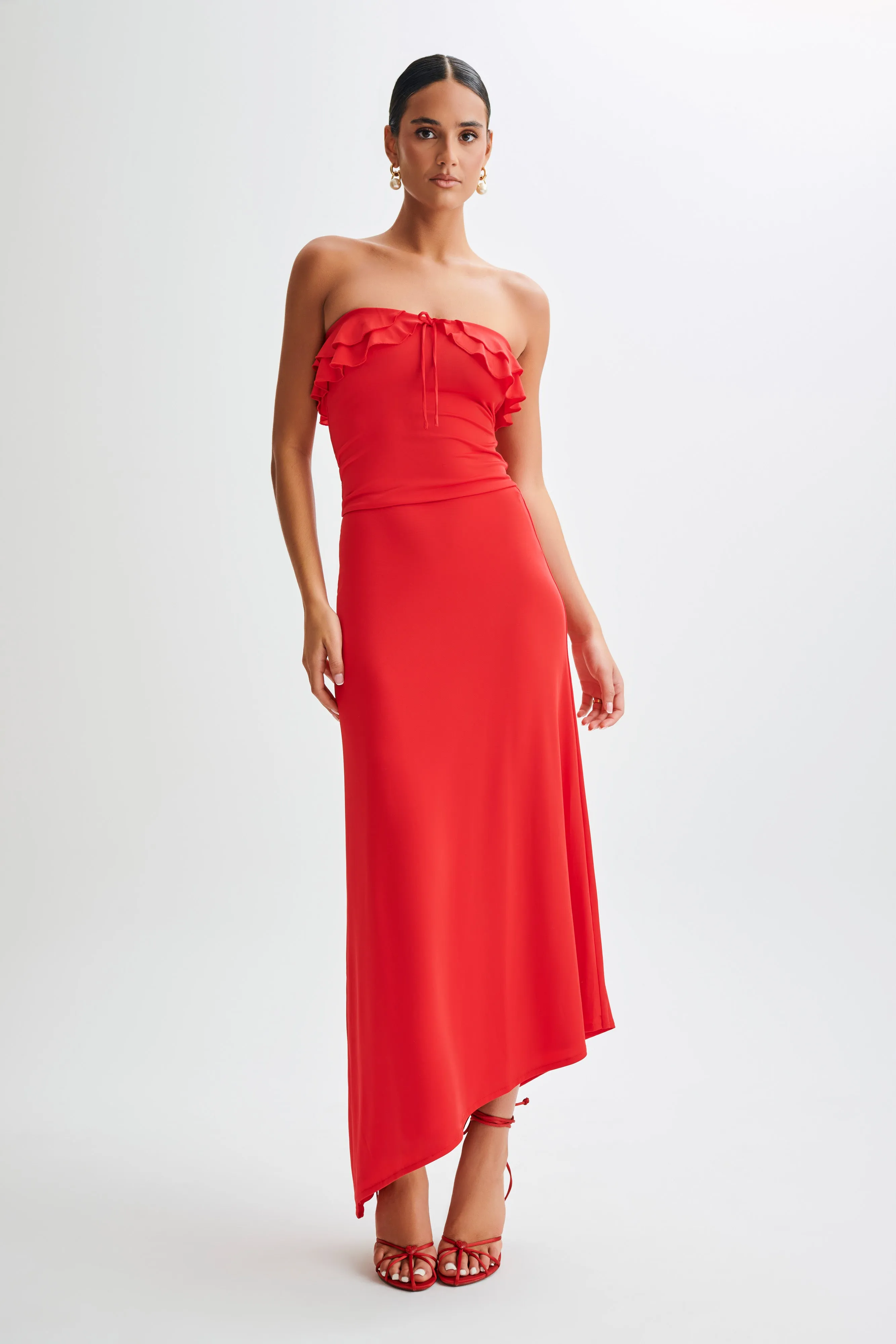 Bea Asymmetrical Slinky Maxi Skirt - Pomegranate sold by Meshki product image thumbnail 4