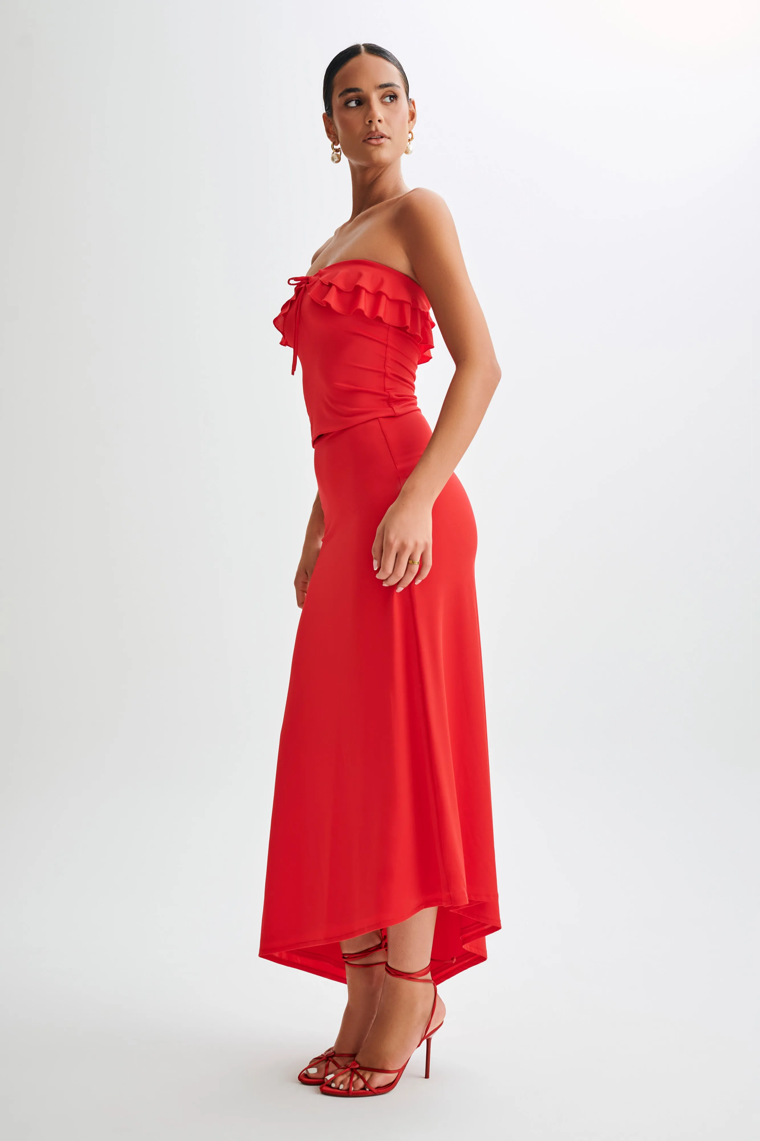 Bea Asymmetrical Slinky Maxi Skirt - Pomegranate sold by Meshki product image thumbnail 5