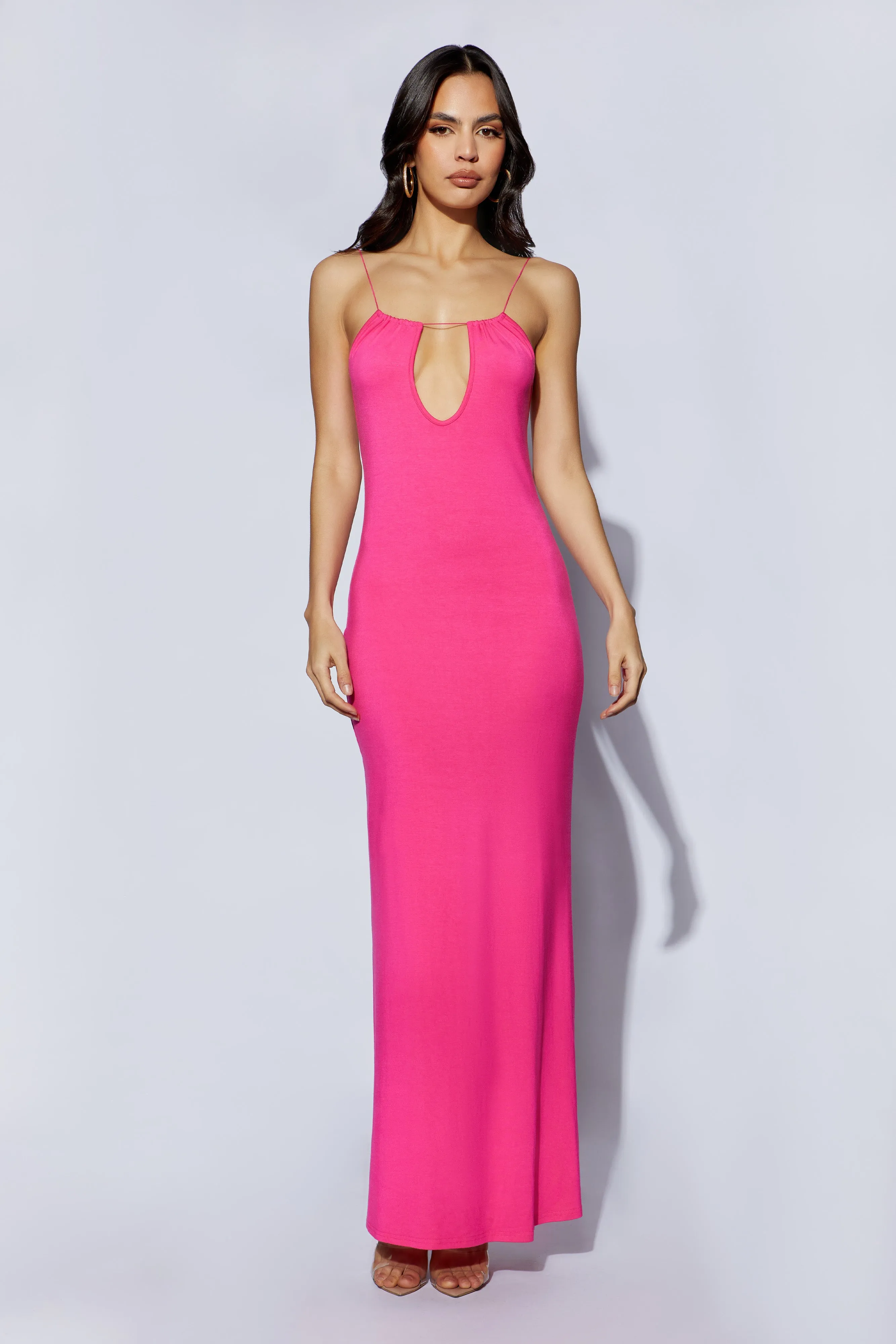 Kirsty Strappy Circle Cutout Maxi Dress- Fuchsia sold by Meshki product image thumbnail 4