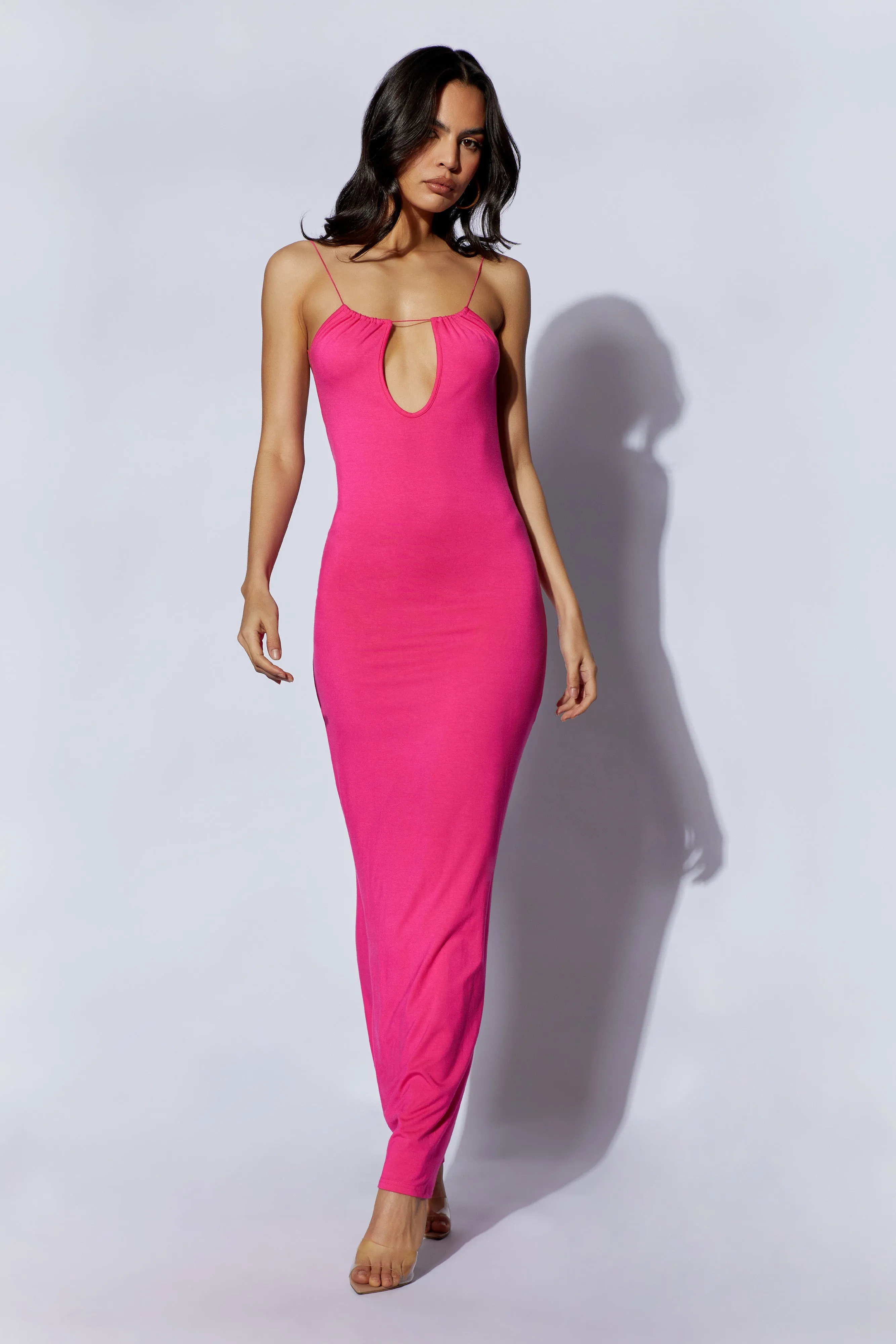 Kirsty Strappy Circle Cutout Maxi Dress- Fuchsia sold by Meshki product image thumbnail 5