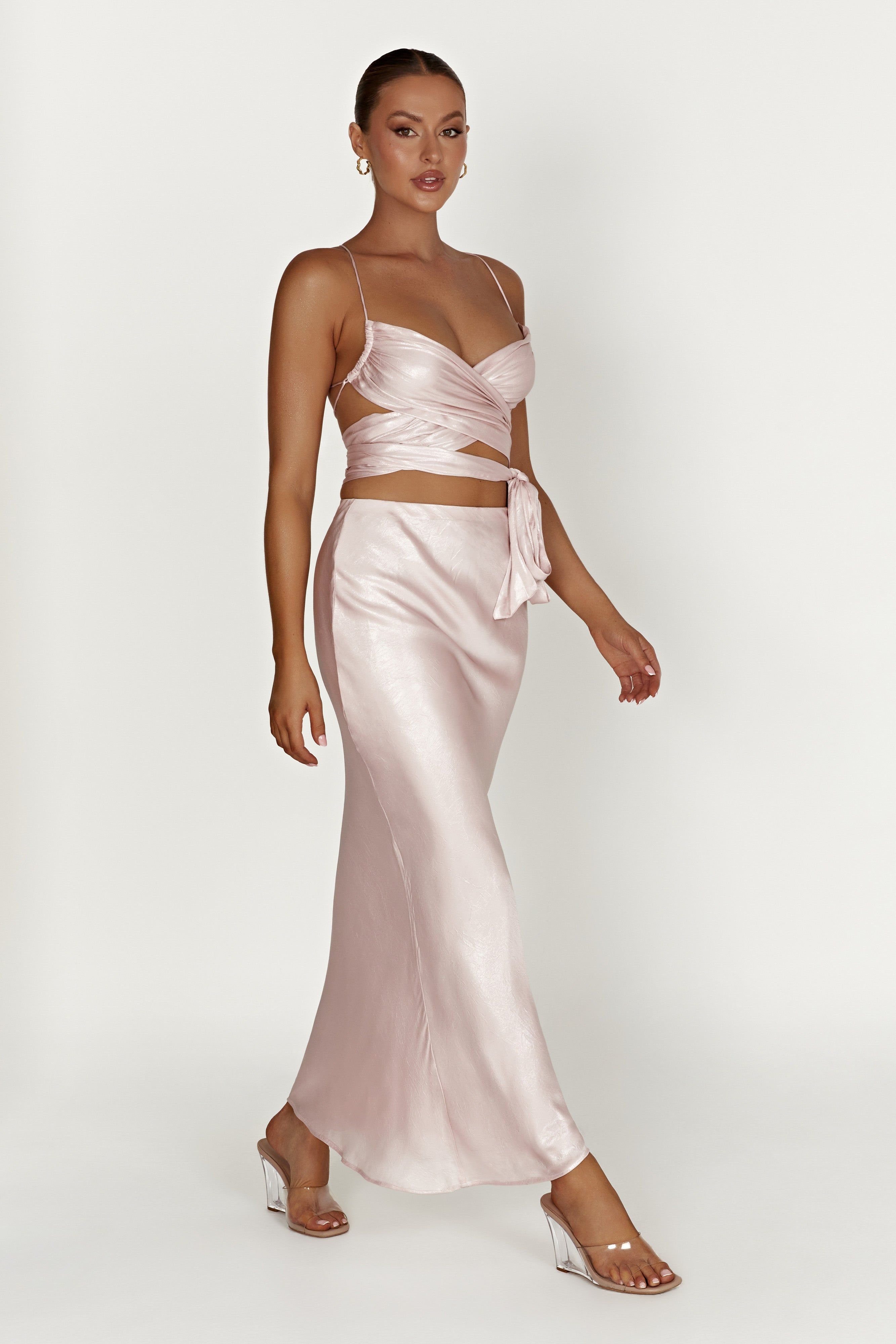 Georgie Wrap Over Tie Top - Blush Pink sold by Meshki product image thumbnail 8