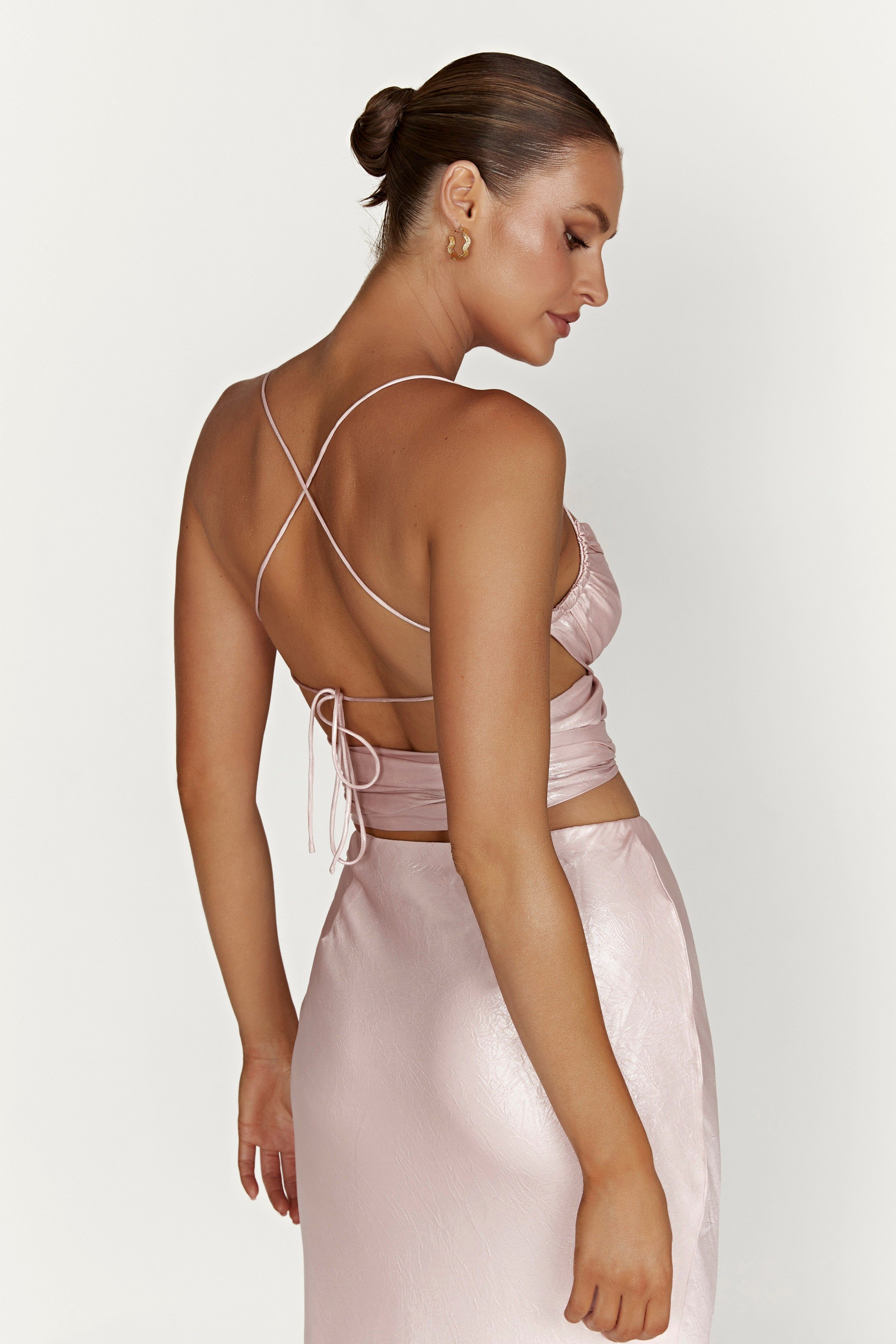 Georgie Wrap Over Tie Top - Blush Pink sold by Meshki product image thumbnail 2