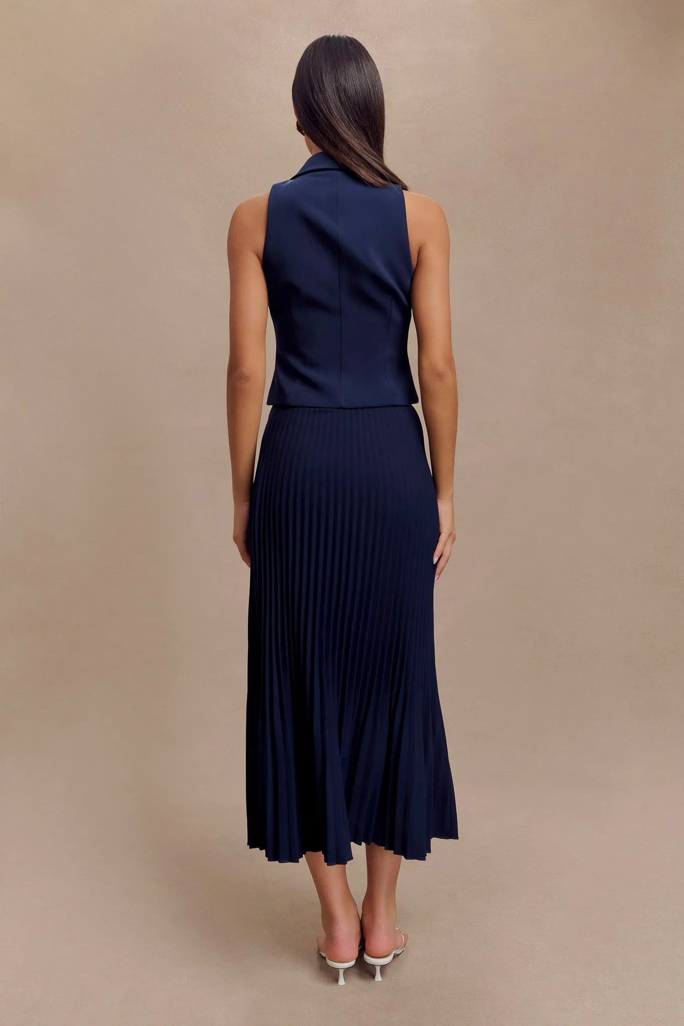 Twyla Pleated Suiting Maxi Skirt - Navy sold by Meshki product image thumbnail 5