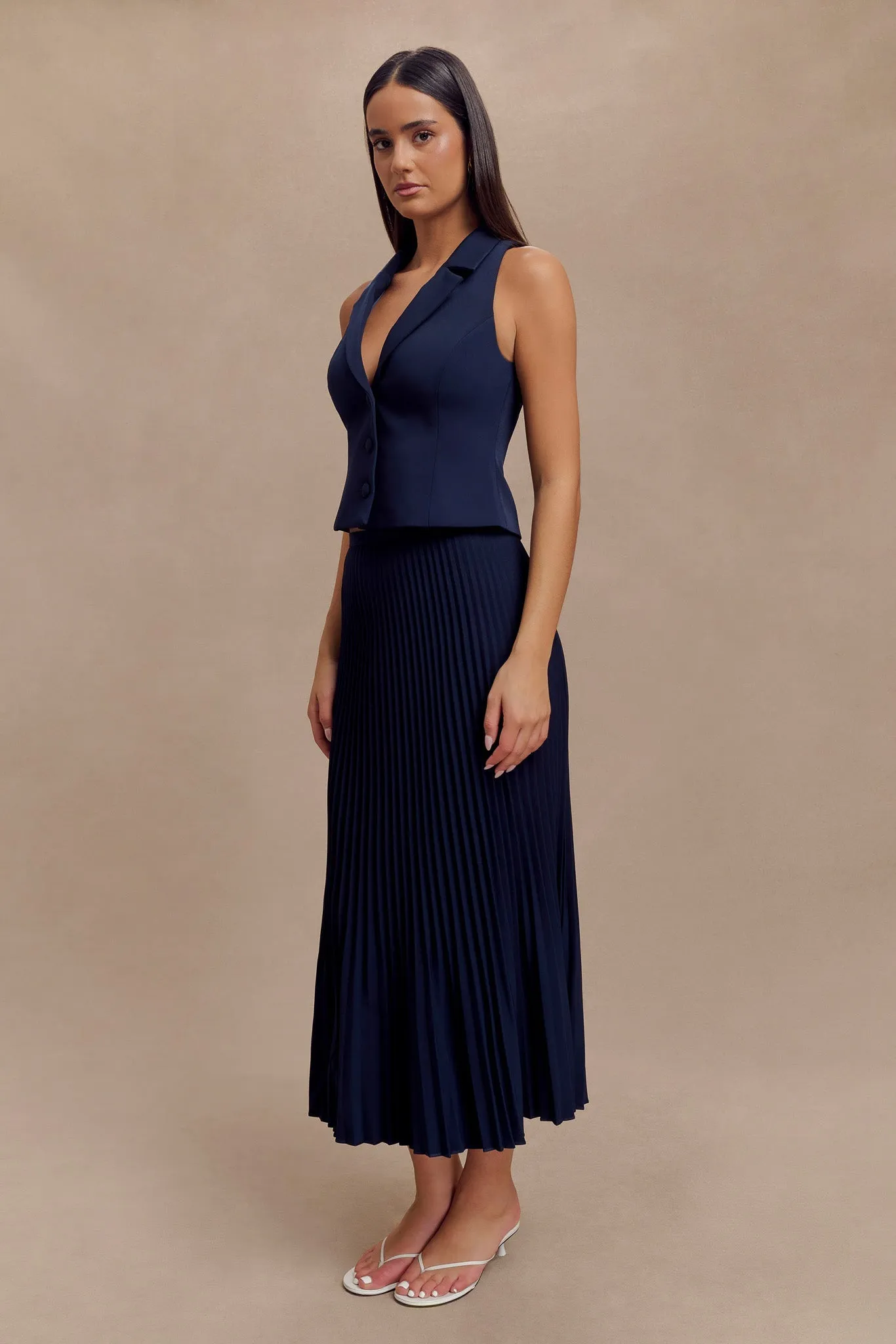 Twyla Pleated Suiting Maxi Skirt - Navy sold by Meshki product image thumbnail 4