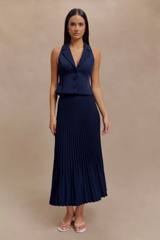 Twyla Pleated Suiting Maxi Skirt - Navy sold by Meshki