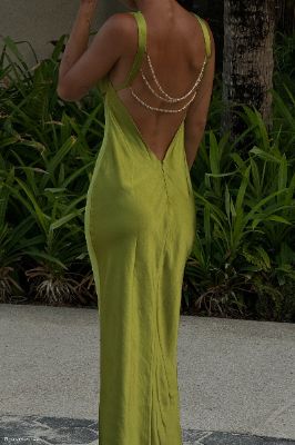 Carmelita Open Back Pearl Maxi Dress - Parakeet Green sold by Meshki