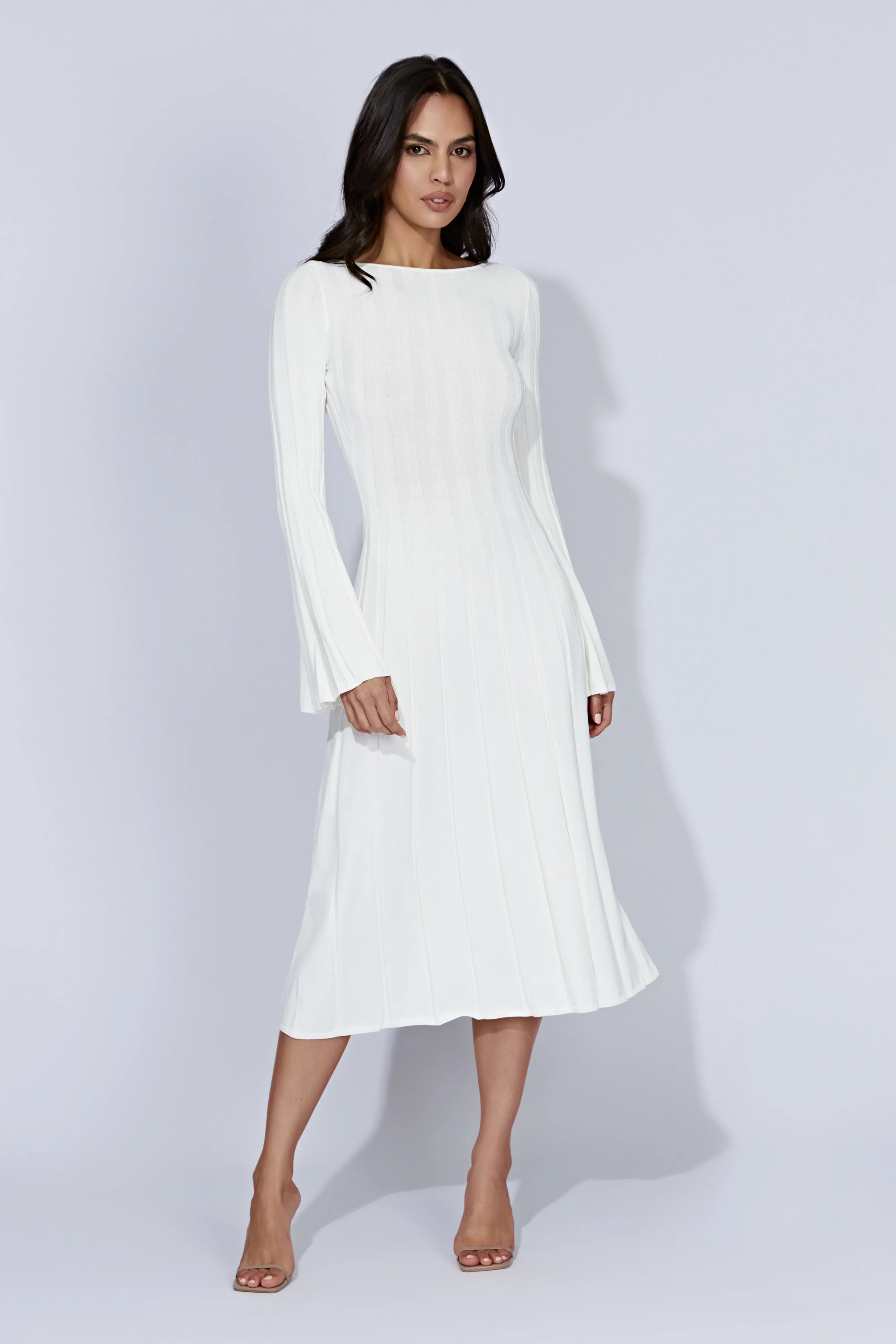 Juniper Flare Sleeve Knit Midi Dress - White sold by Meshki product image thumbnail 4