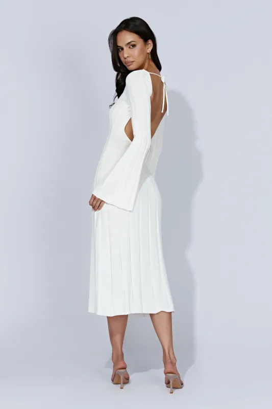 Juniper Flare Sleeve Knit Midi Dress - White sold by Meshki