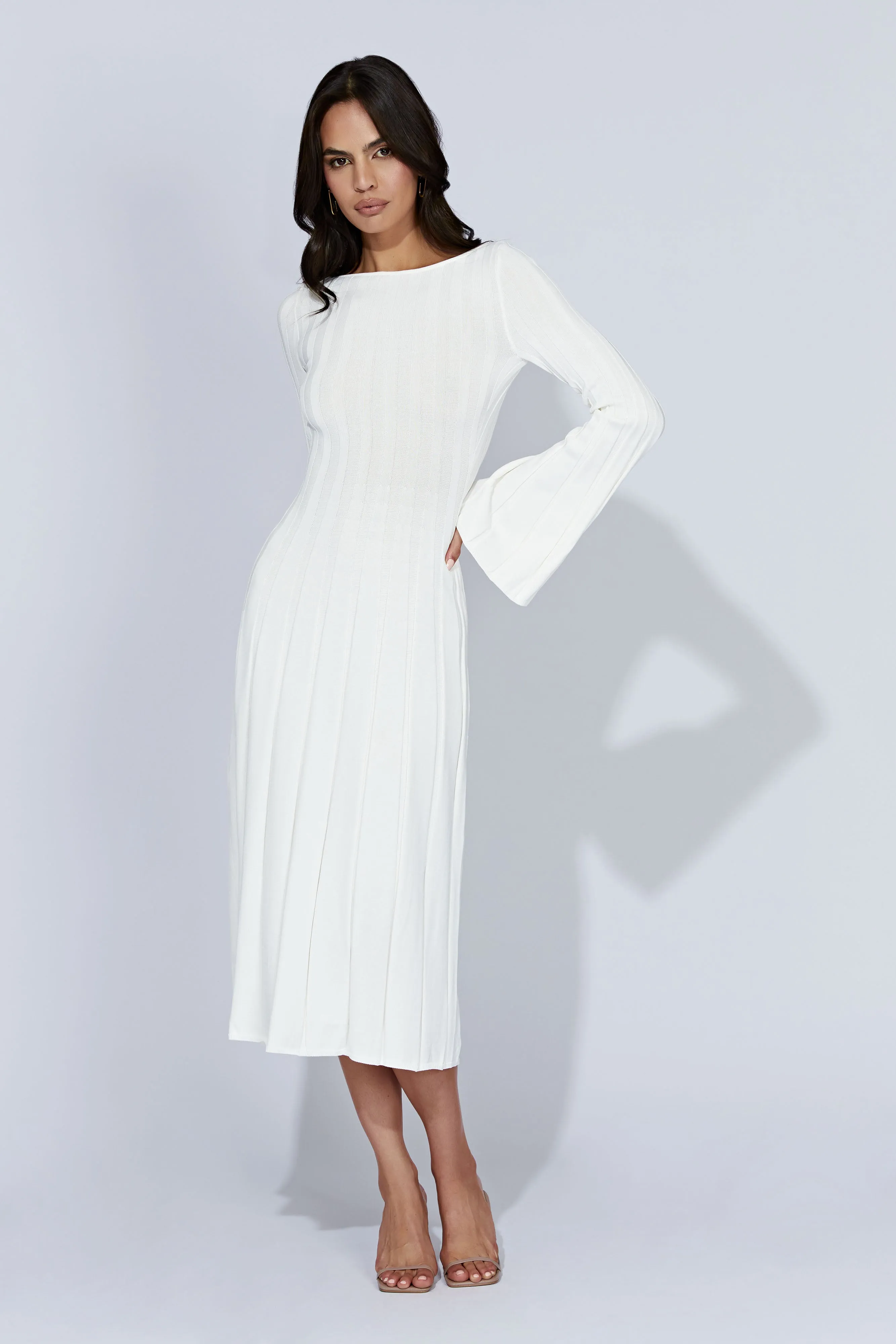 Juniper Flare Sleeve Knit Midi Dress - White sold by Meshki product image thumbnail 2