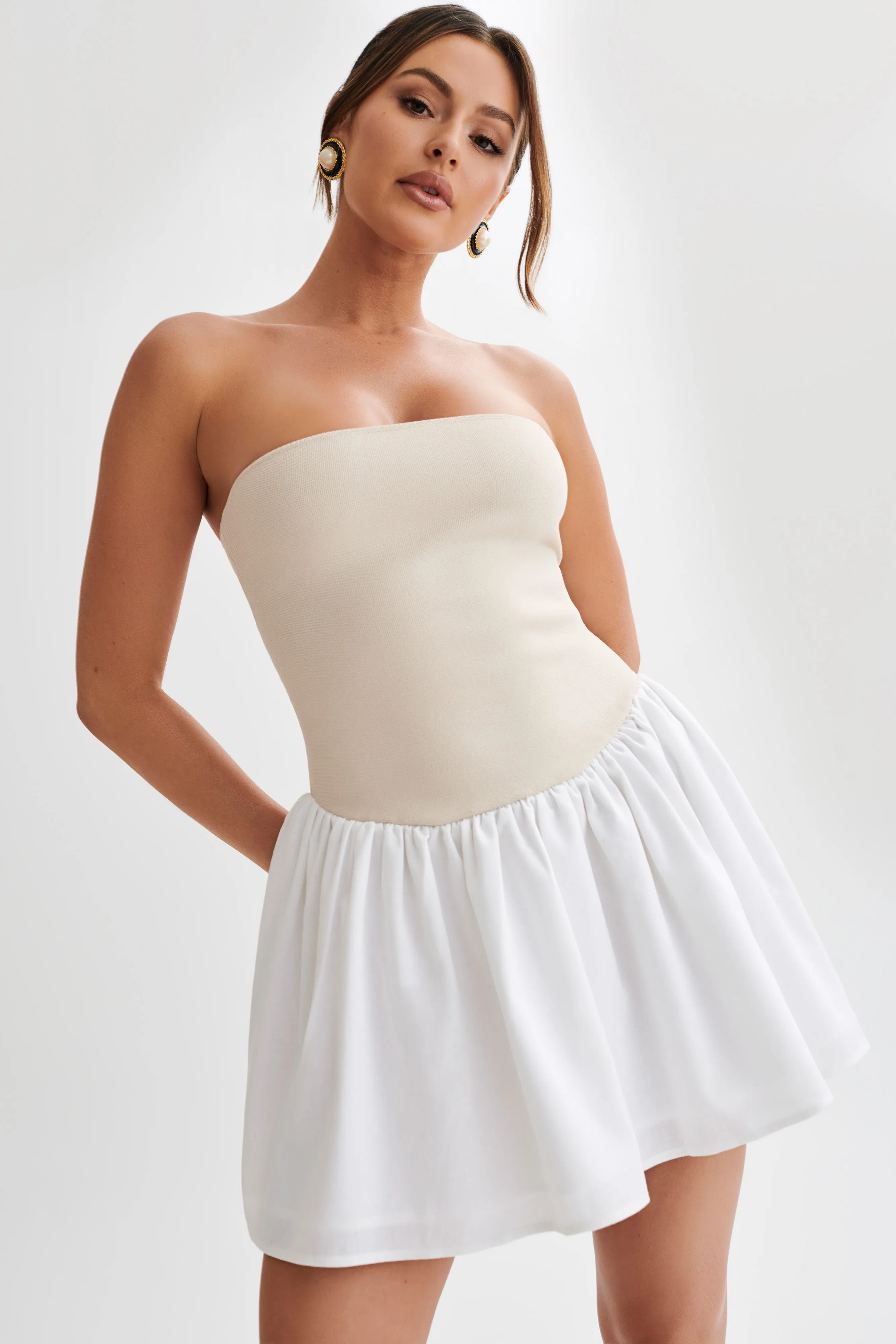 Hannah Knit And Linen Mini Dress - Natural/White | Parallel