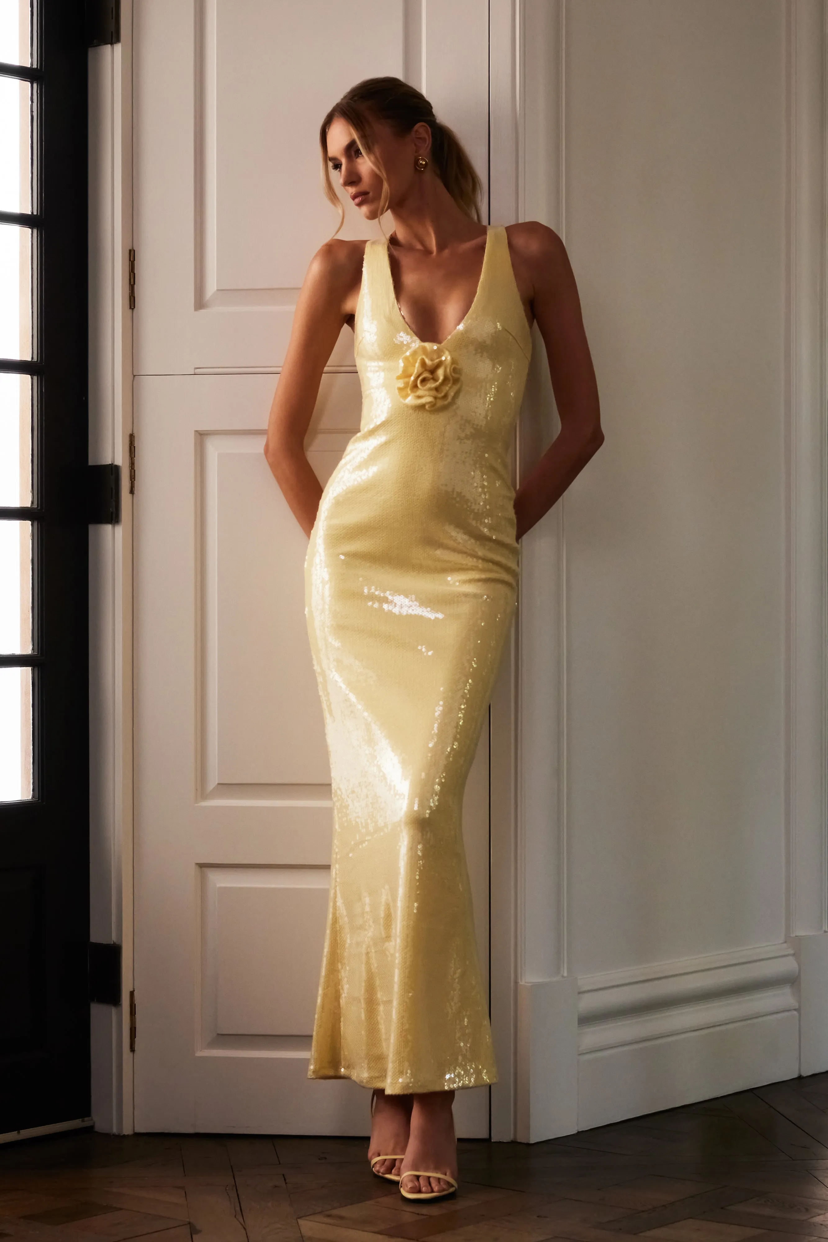 Eliza Rose Sequin Maxi Dress - Lemon | Parallel