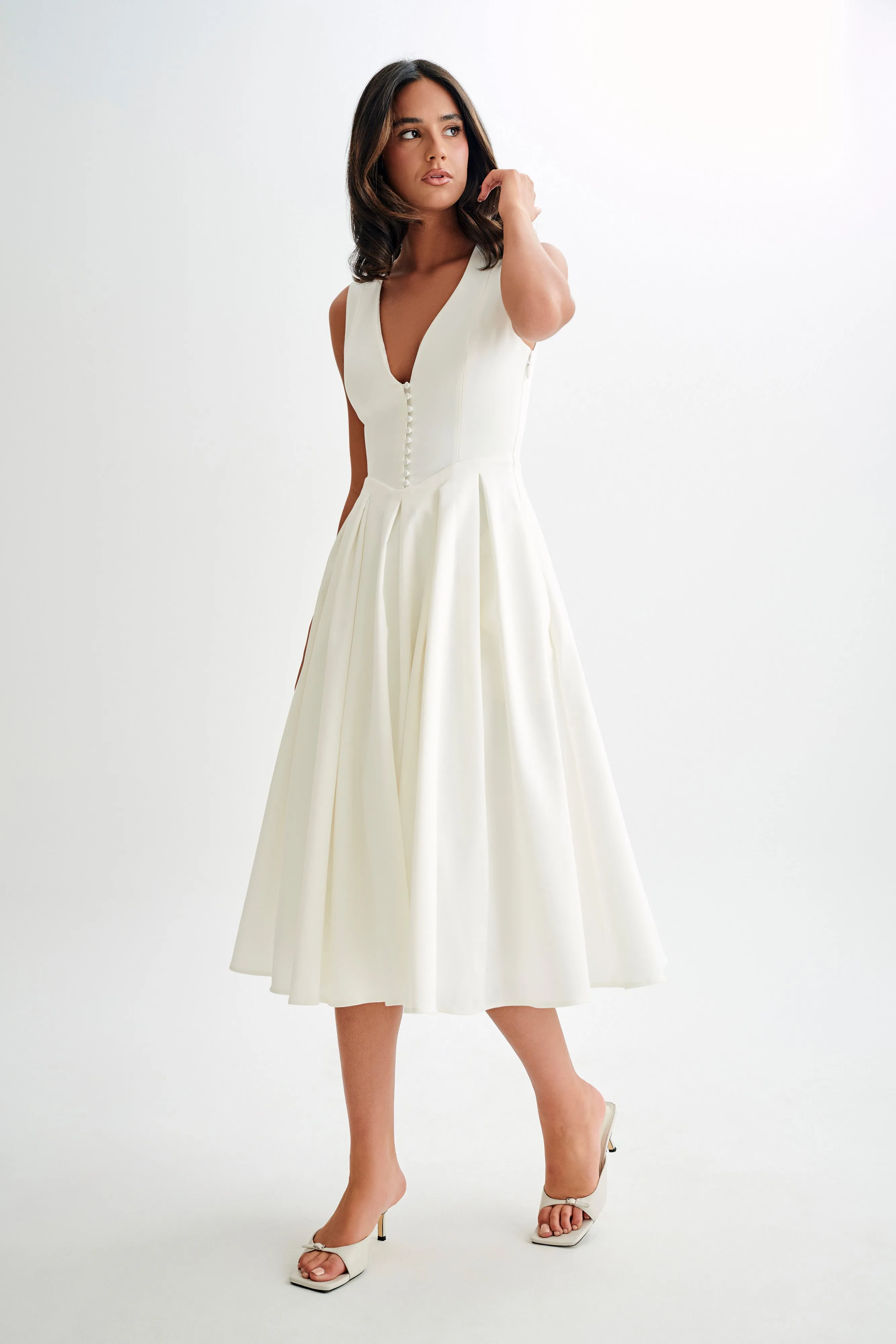 Keely Cotton Sleeveless Midi Dress - White sold by Meshki product image thumbnail 5