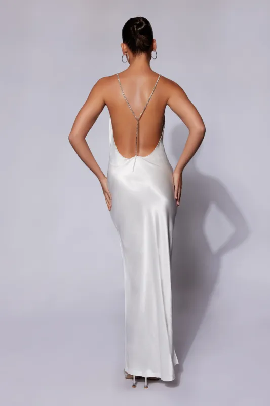 Sera Diamante Maxi Dress With Low Back - White sold by Meshki