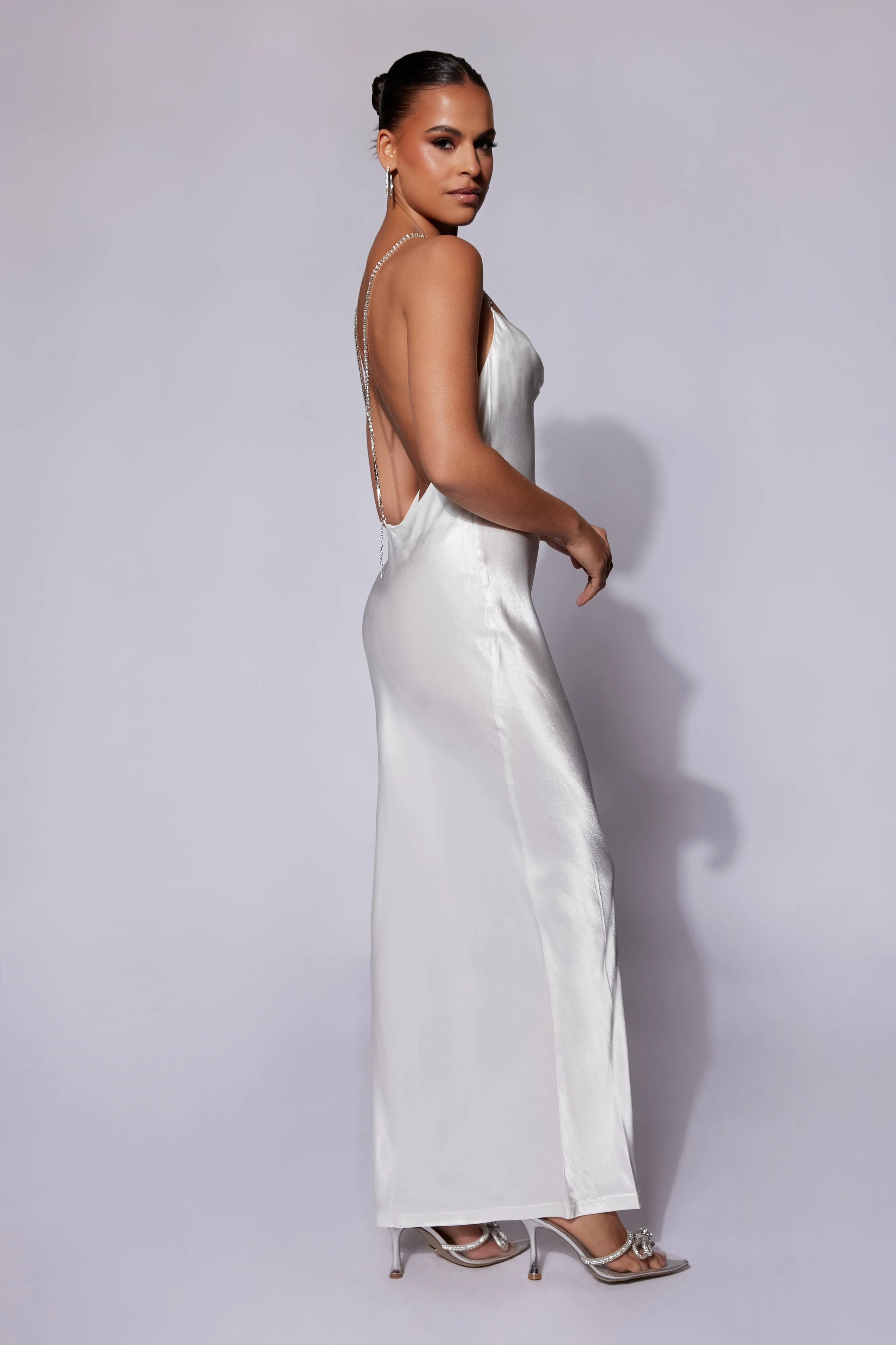 Sera Diamante Maxi Dress With Low Back - White sold by Meshki product image thumbnail 4