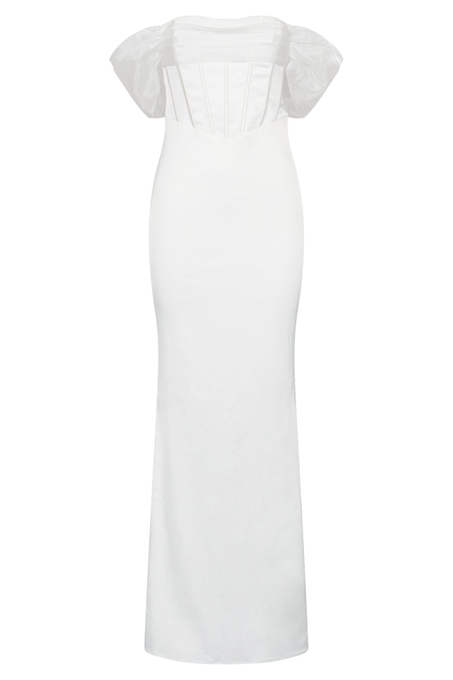 Everly Off Shoulder Organza Satin Maxi Dress - White sold by Meshki product image thumbnail 10