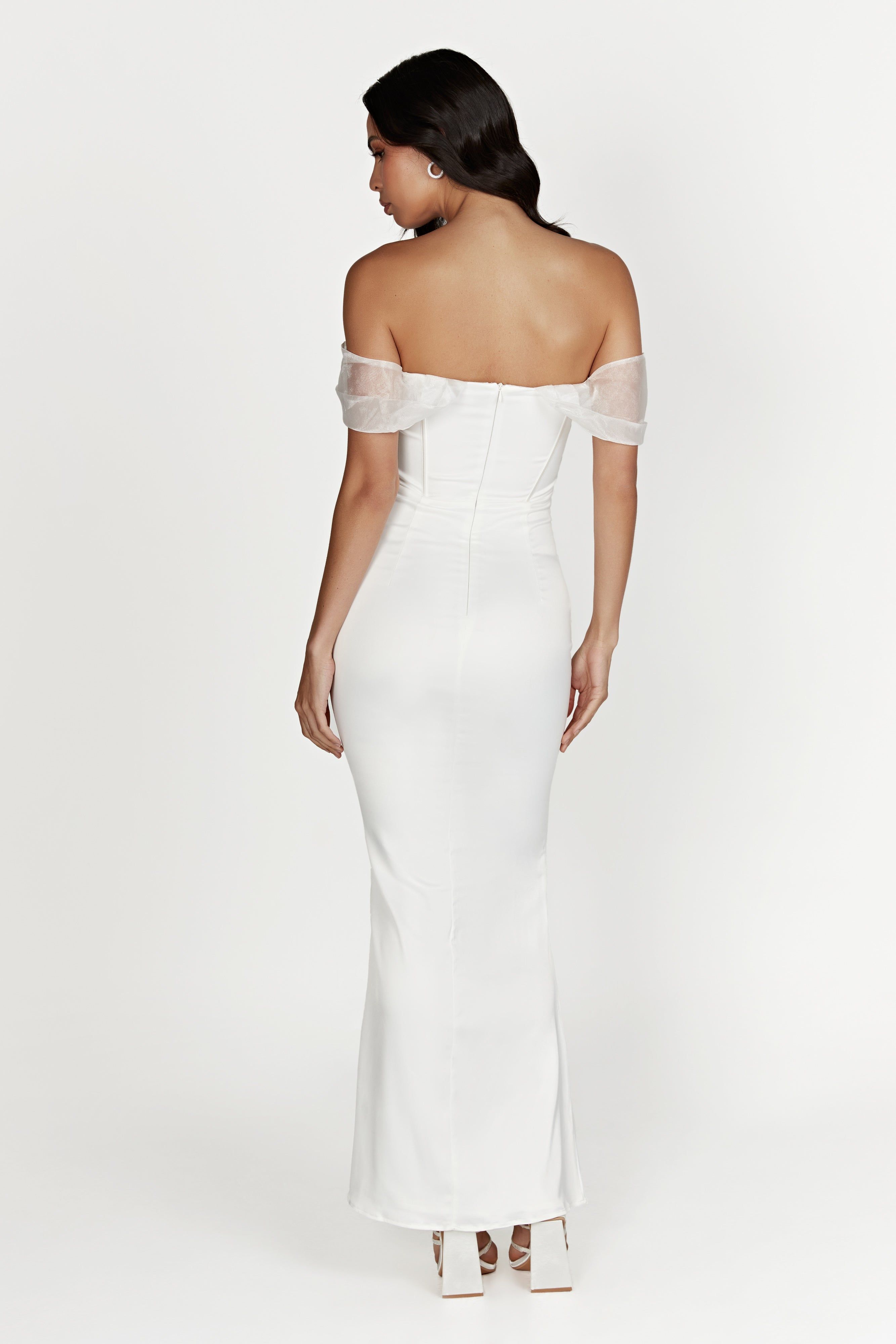 Everly Off Shoulder Organza Satin Maxi Dress - White sold by Meshki product image thumbnail 2
