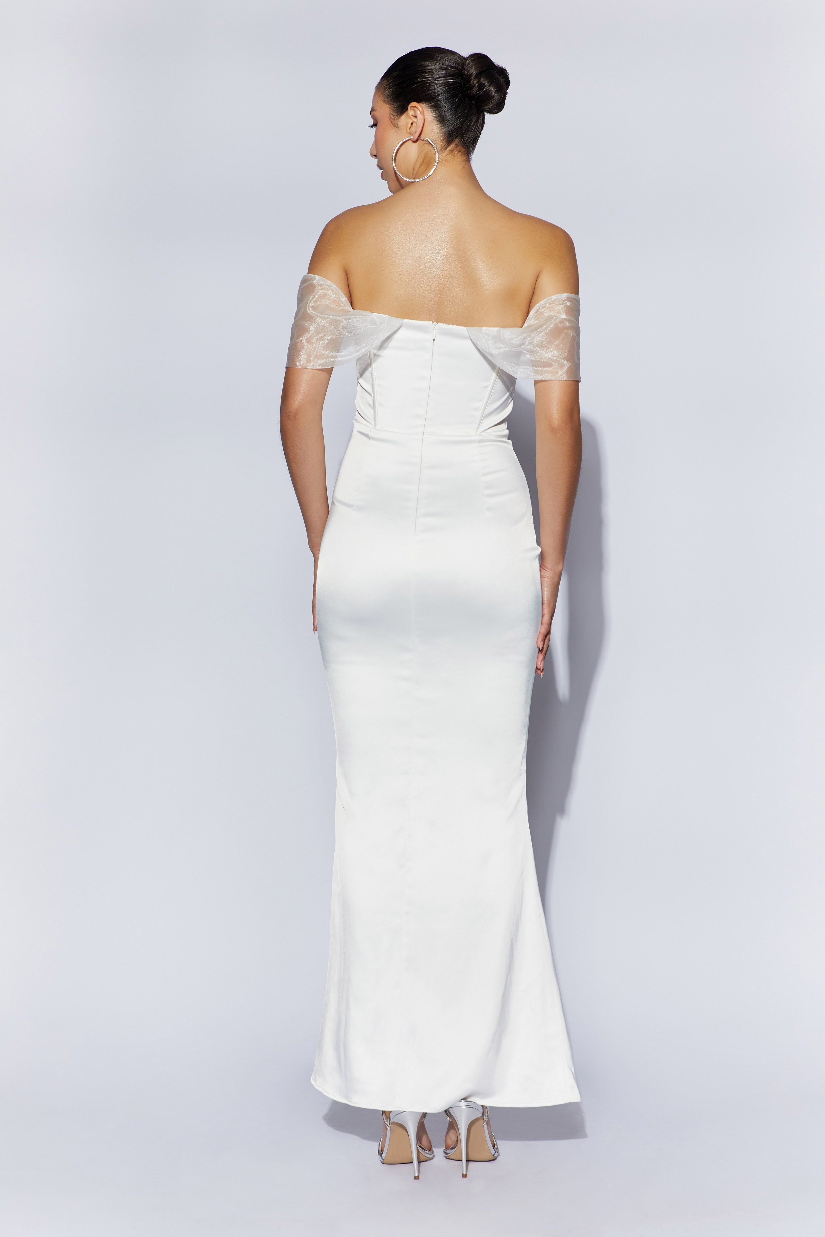 Everly Off Shoulder Organza Satin Maxi Dress - White sold by Meshki product image thumbnail 9