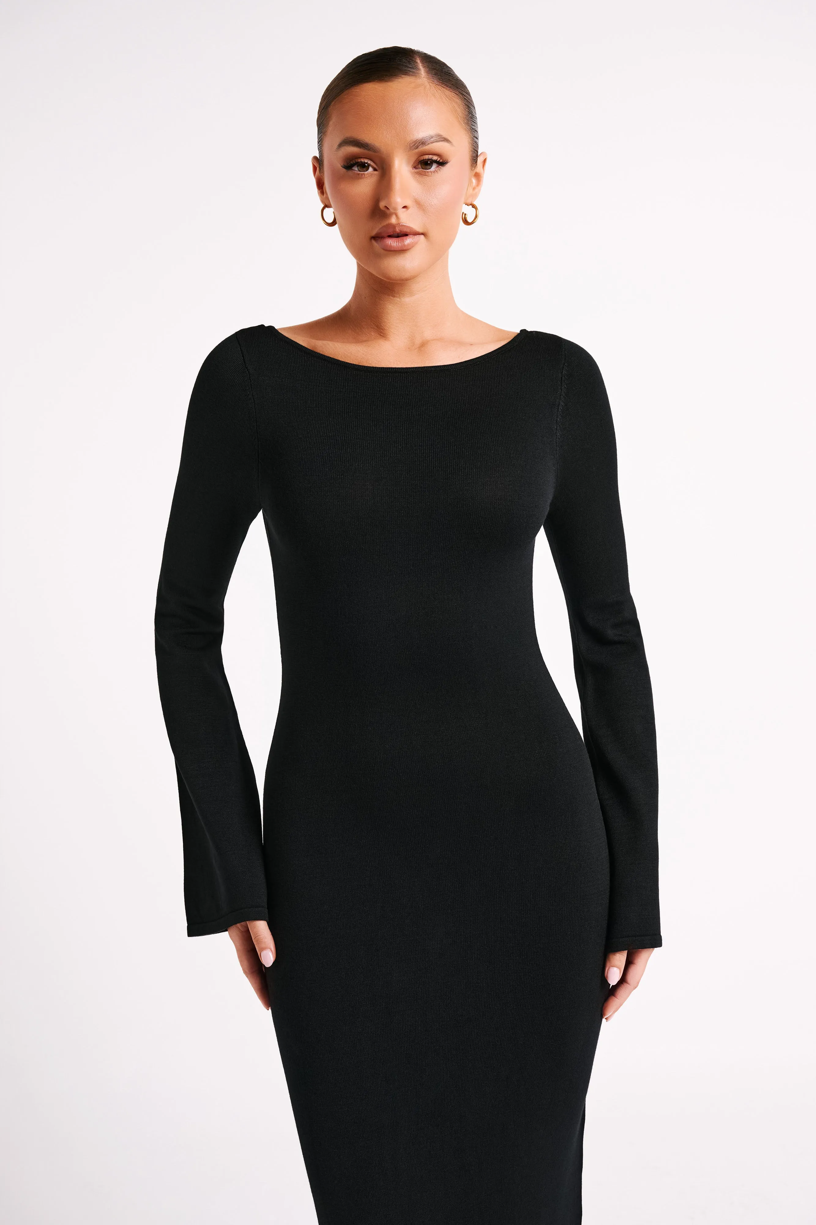 Marleigh Flare Sleeve Knit Maxi Dress - Black sold by Meshki product image thumbnail 5