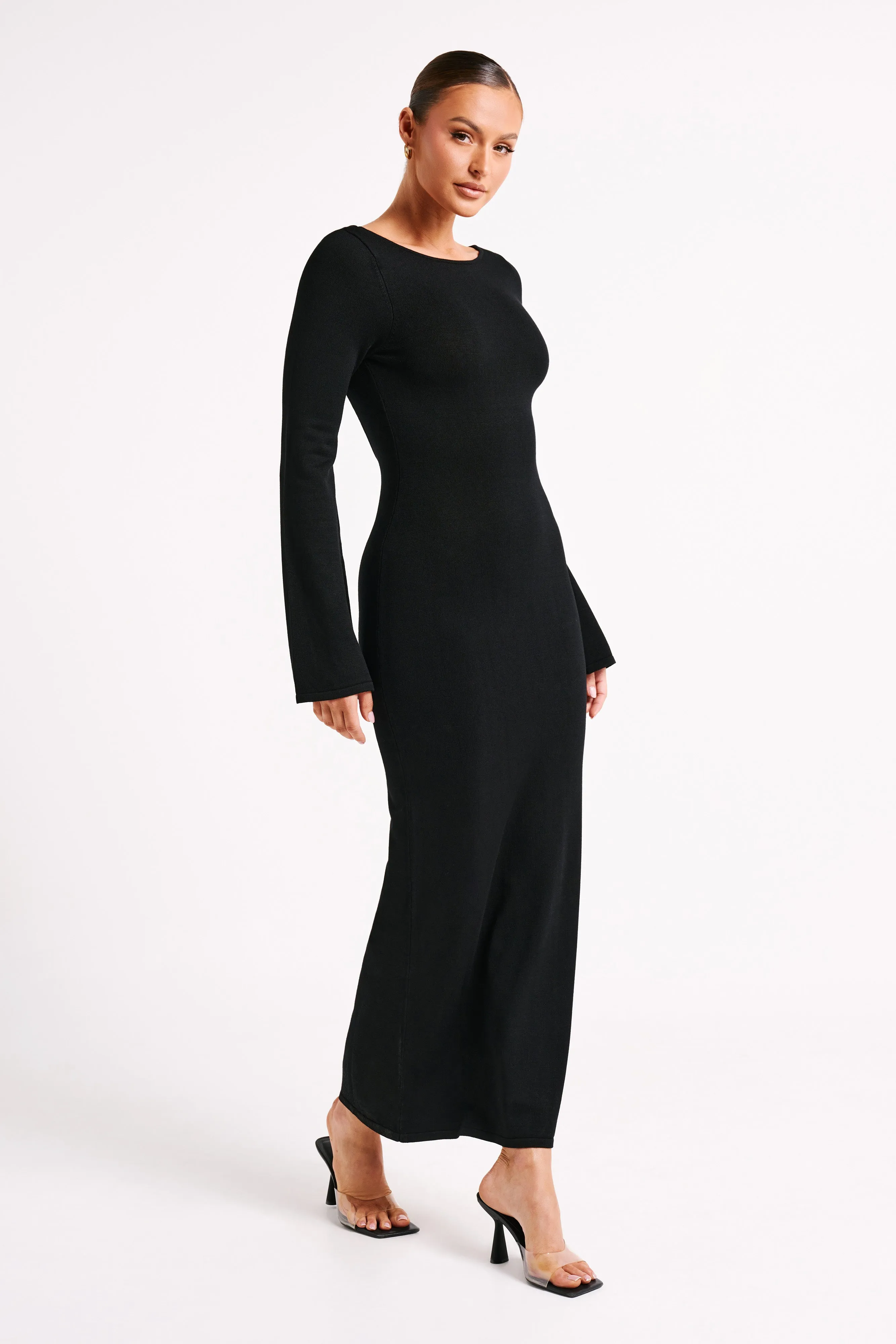 Marleigh Flare Sleeve Knit Maxi Dress - Black sold by Meshki product image thumbnail 4