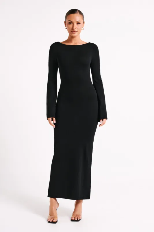 Marleigh Flare Sleeve Knit Maxi Dress - Black sold by Meshki