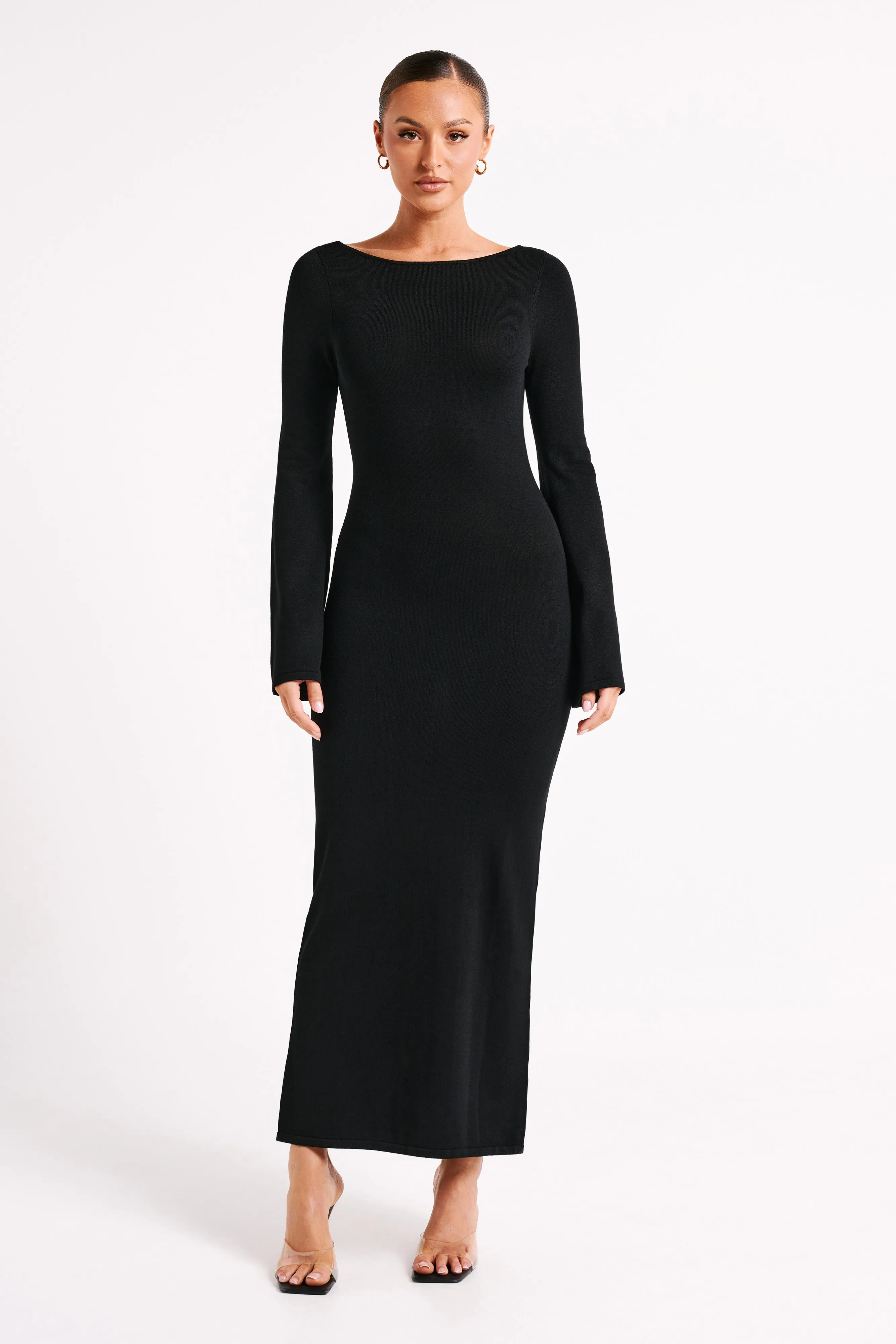 Marleigh Flare Sleeve Knit Maxi Dress - Black sold by Meshki