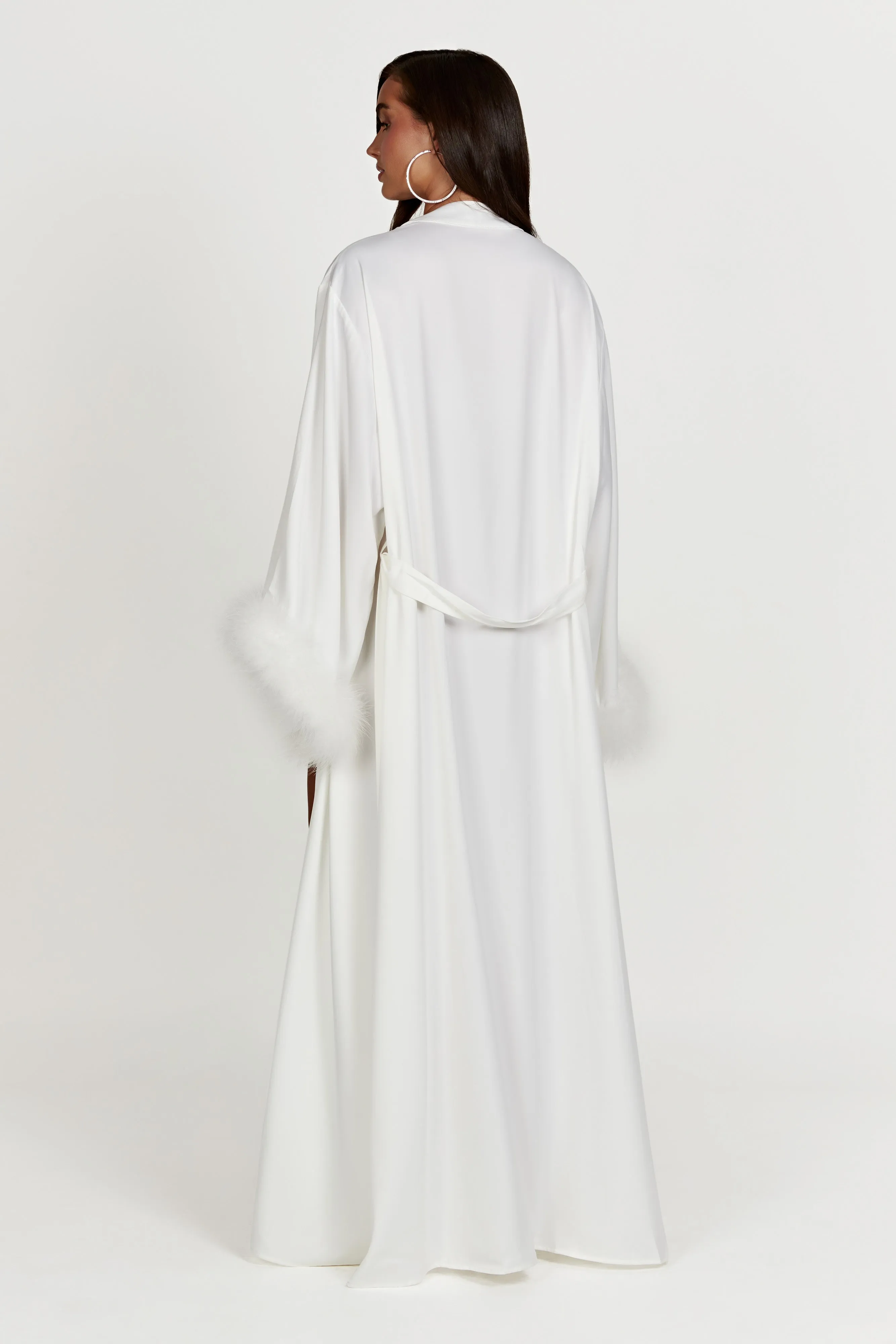Amalia Satin Feather Trim Robe - White sold by Meshki product image thumbnail 2