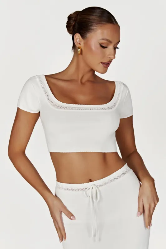 Penelope Pointelle Knit Crop Top - White sold by Meshki