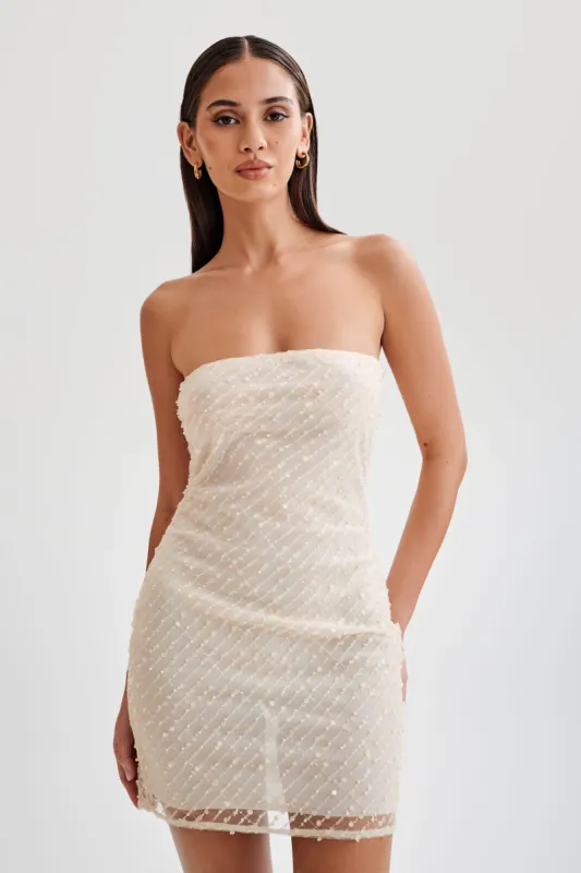 Yolanda Sequin Mini Dress - Buttercream sold by Meshki